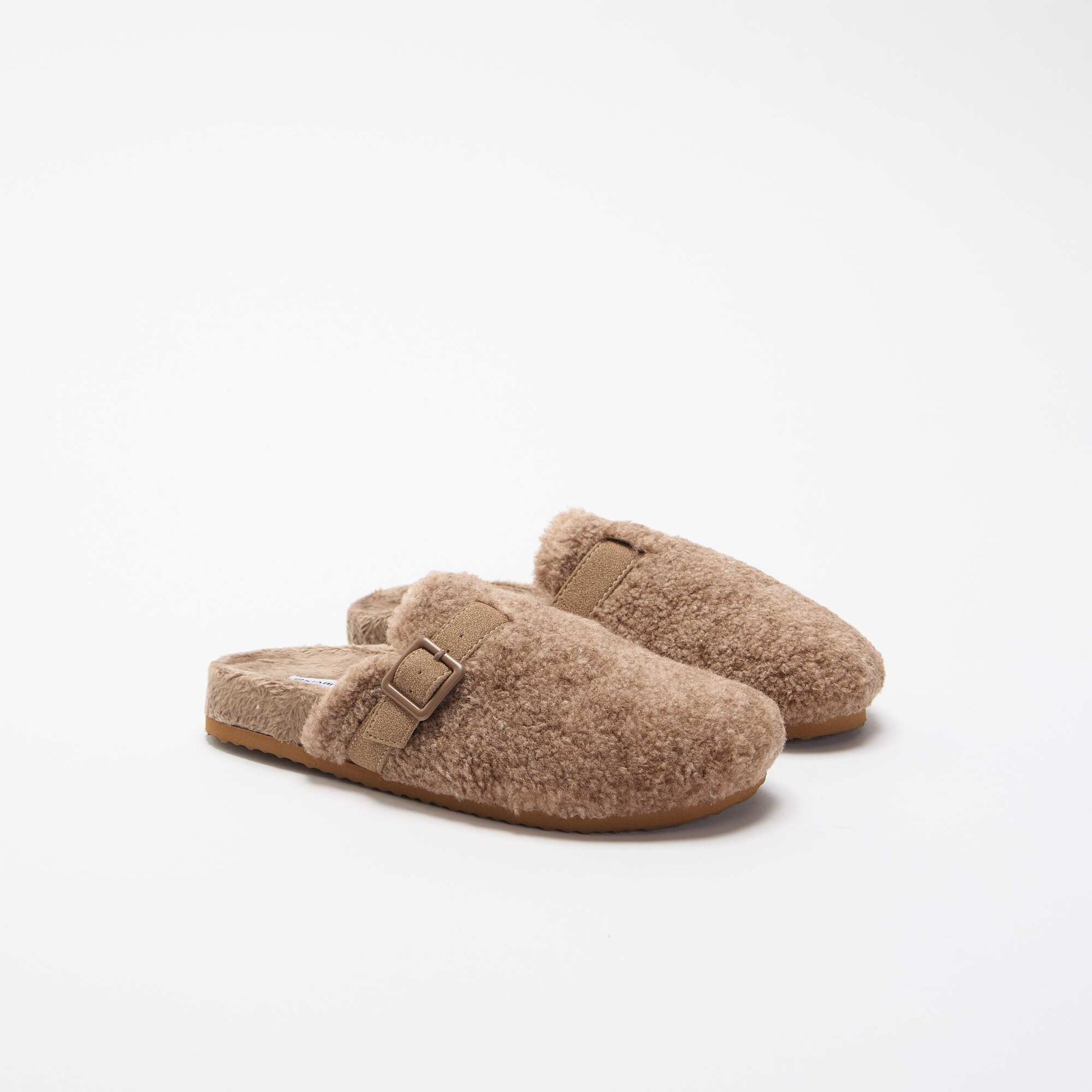 Fleece-lined mule slippers BROWN