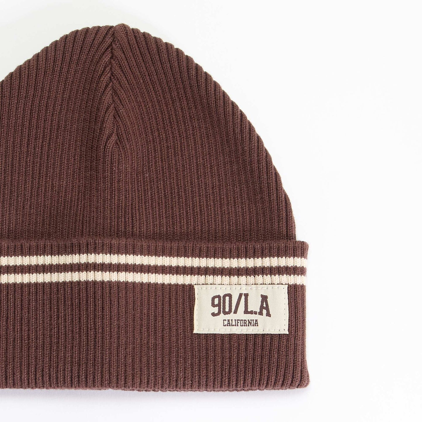 Striped Beanie with Cuff BROWN