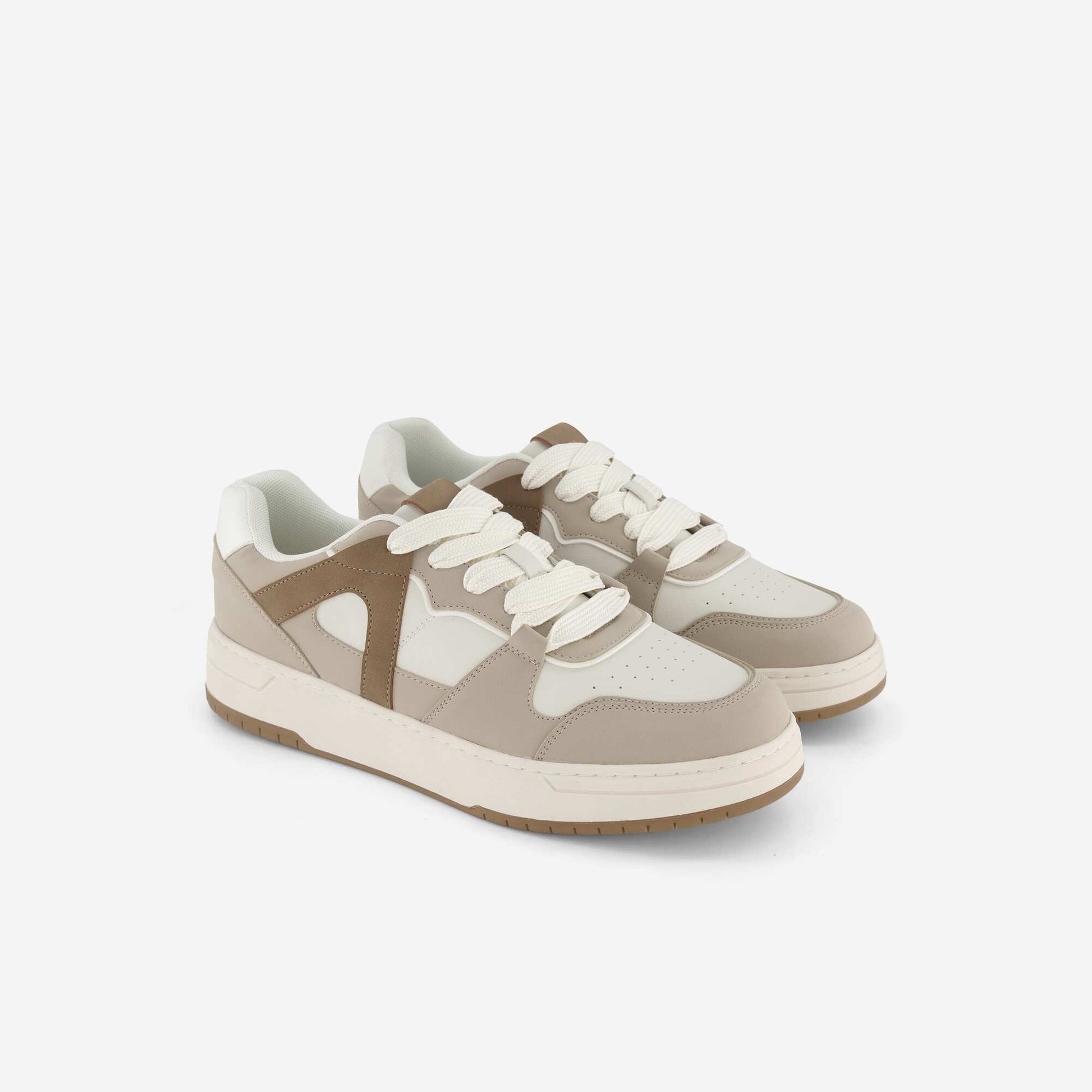 Faux leather low-top sneakers BEIGE