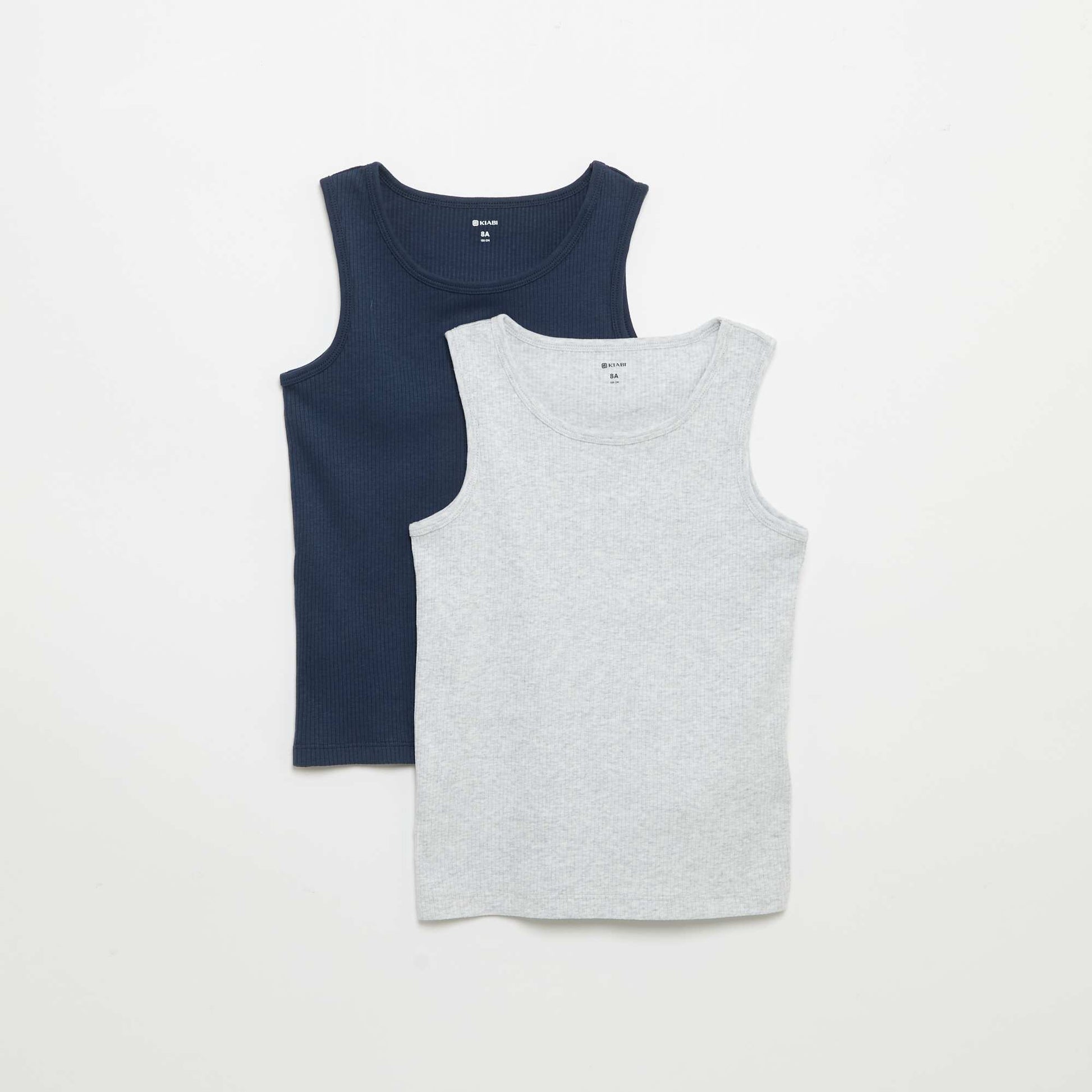 Pack of 2 Plain Ribbed Tank Tops BLUE