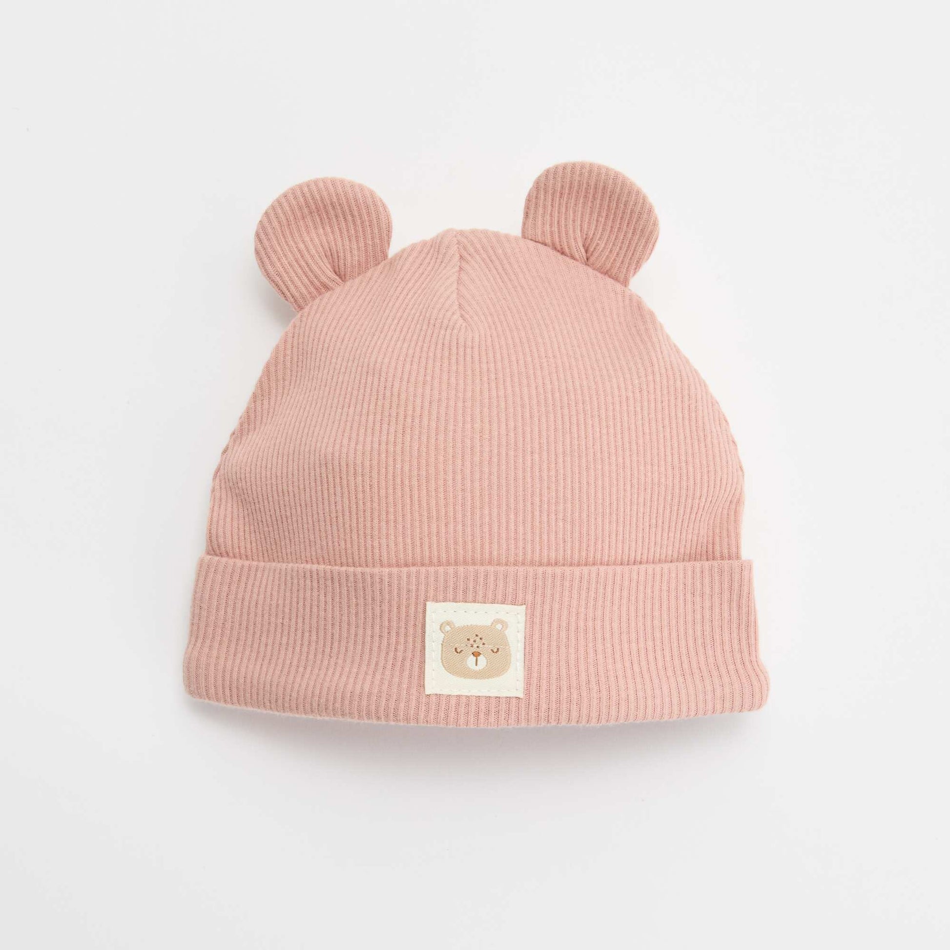 Ribbed beanie with ears PINK