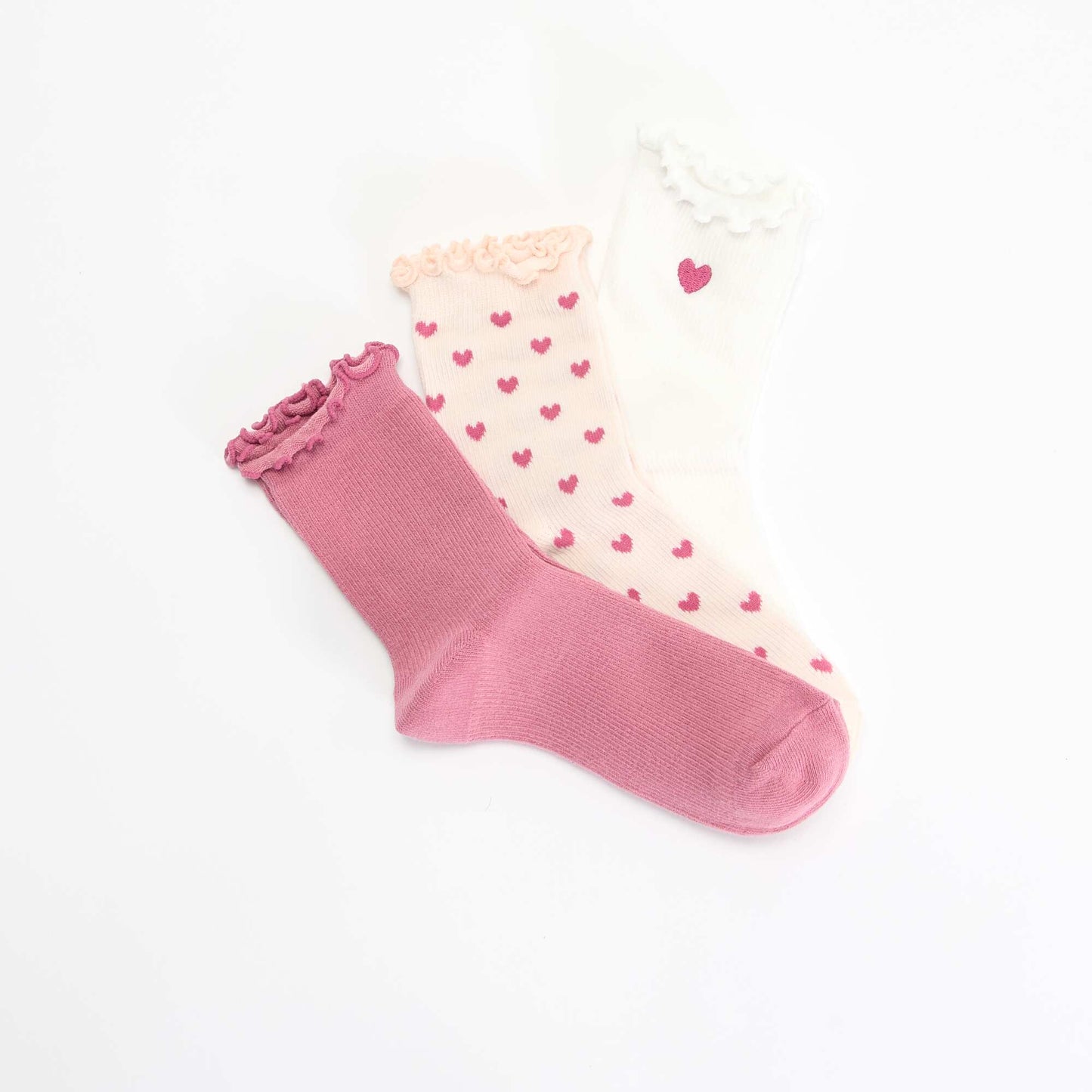 Pack of 3 fun heart-print socks PINK