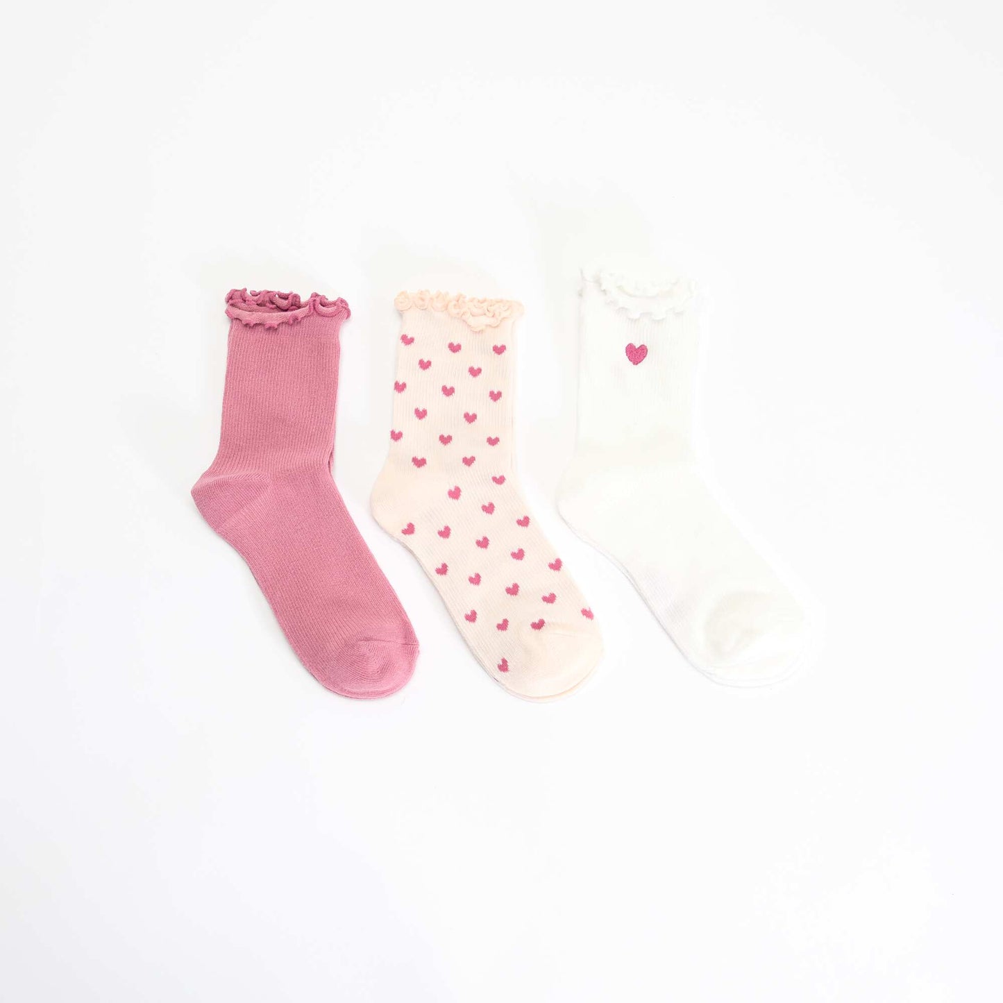 Pack of 3 fun heart-print socks PINK