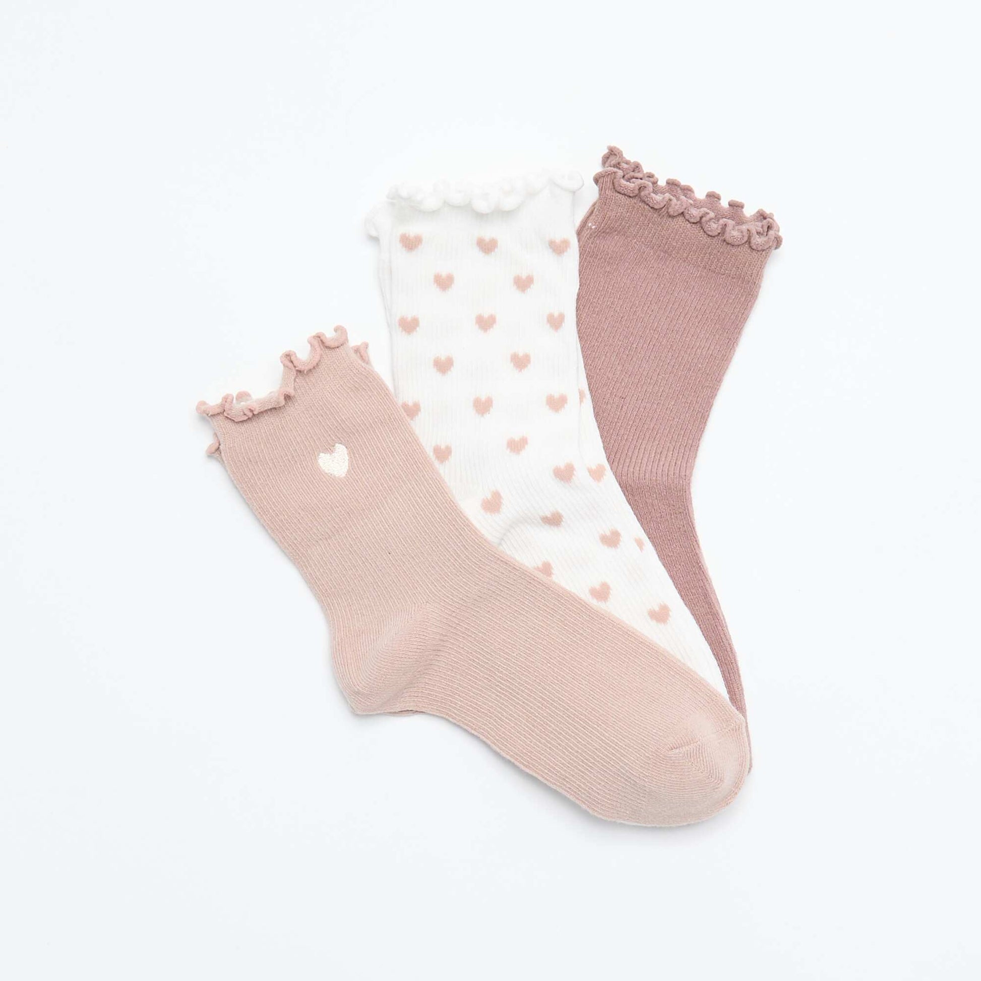Pack of 3 fun heart-print socks BEIGE