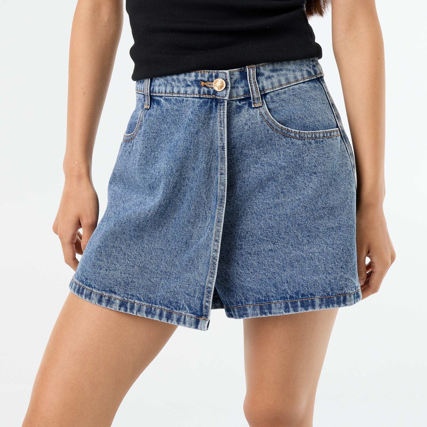 High-waisted denim skort BLUE