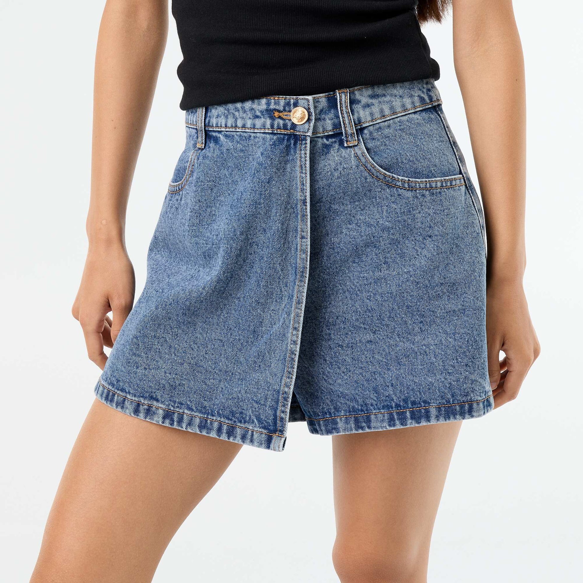 High-waisted denim skort BLUE