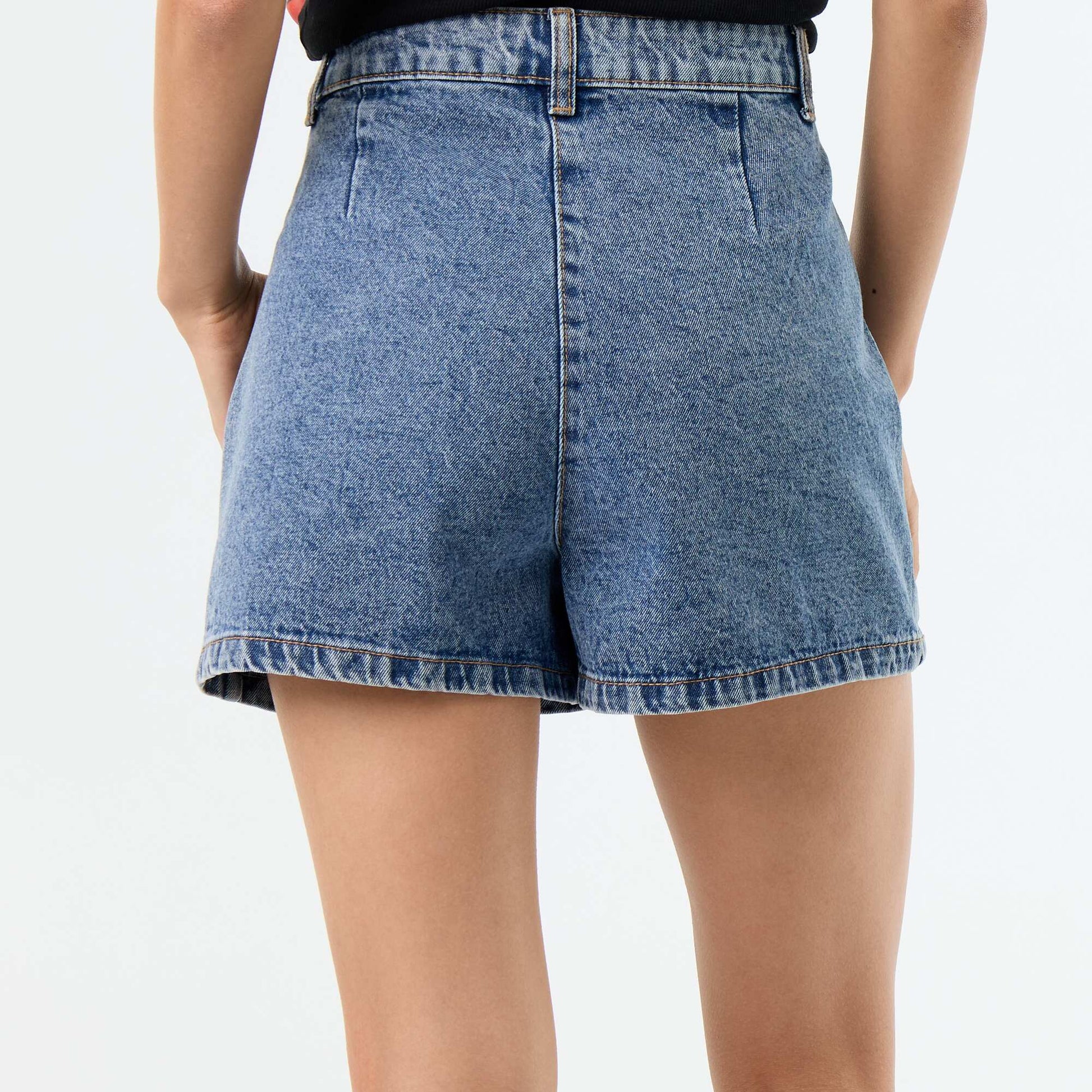 High-waisted denim skort BLUE