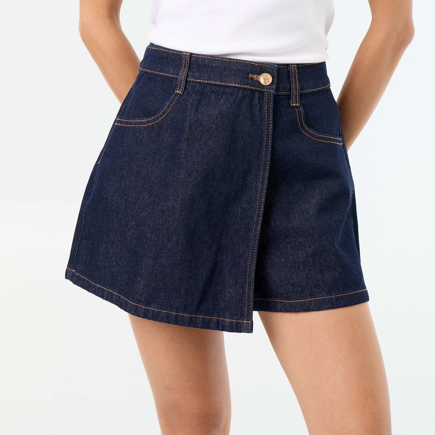 High-waisted denim skort BLUE