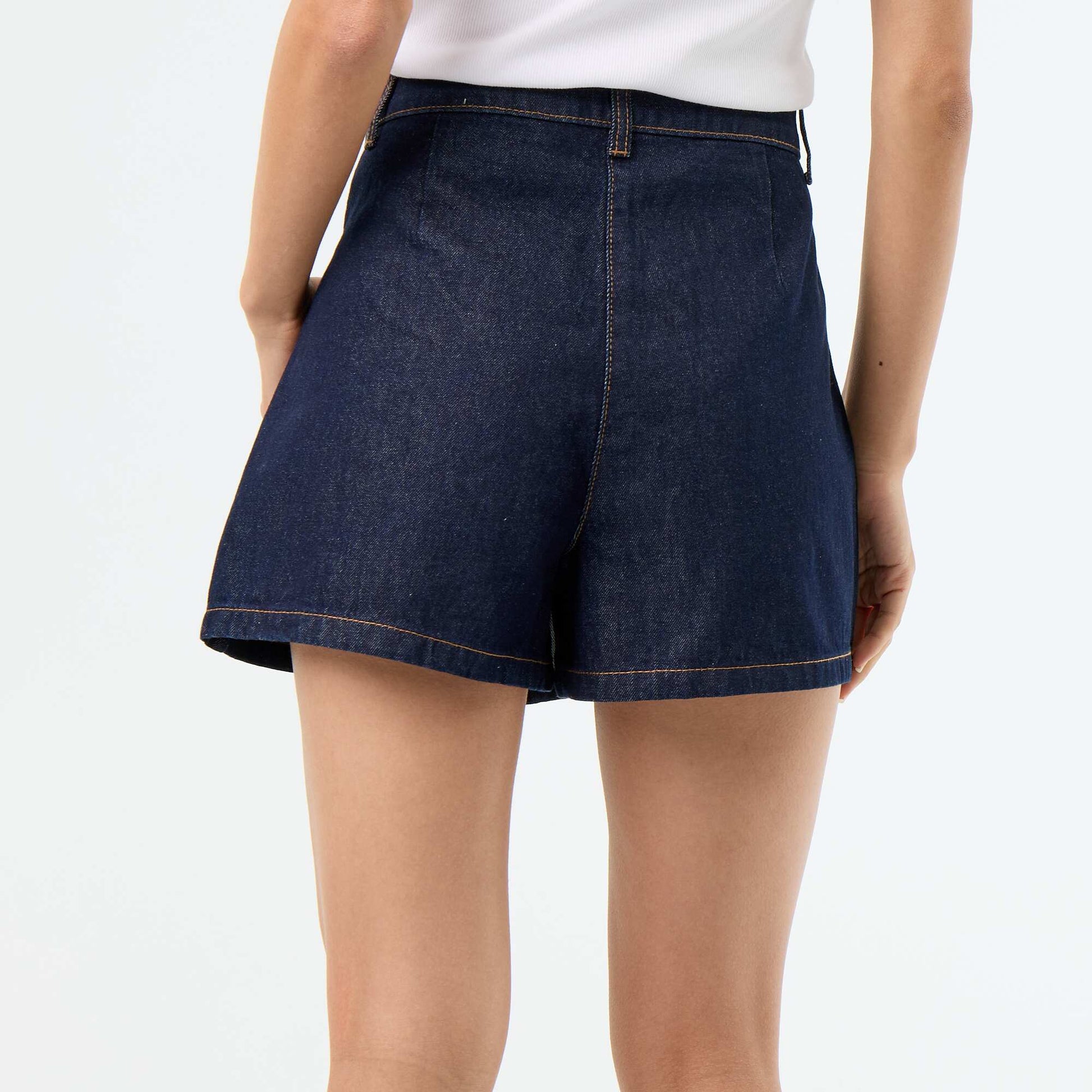 High-waisted denim skort BLUE
