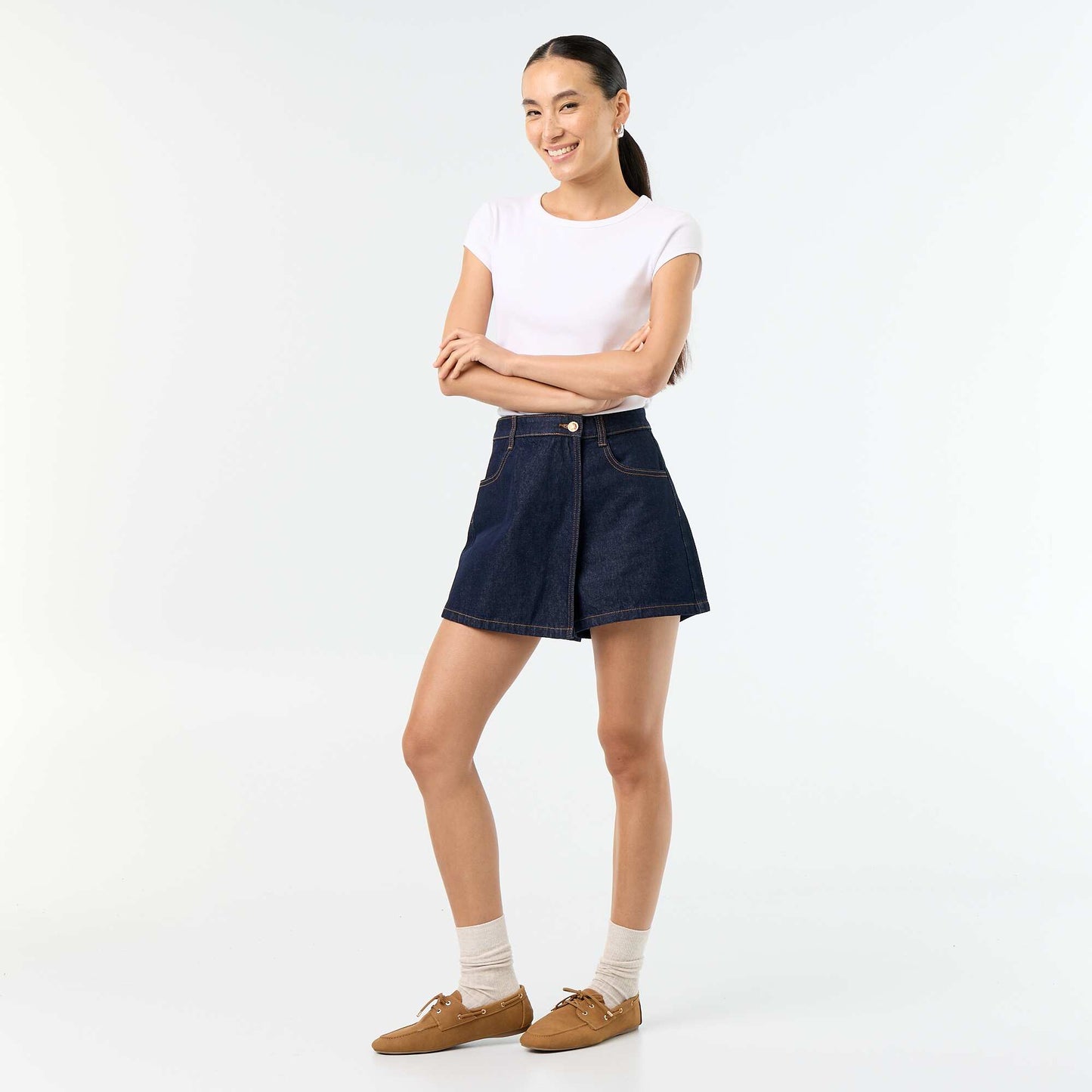 High-waisted denim skort BLUE