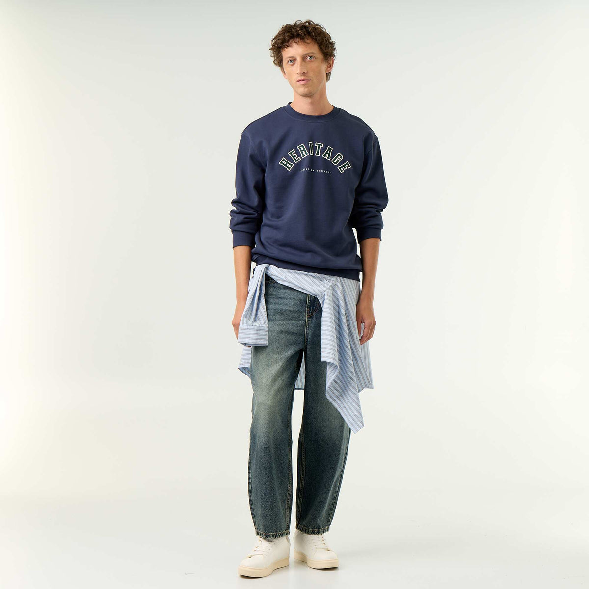 Sportswear style sweatshirt with embroidered lettering BLUE