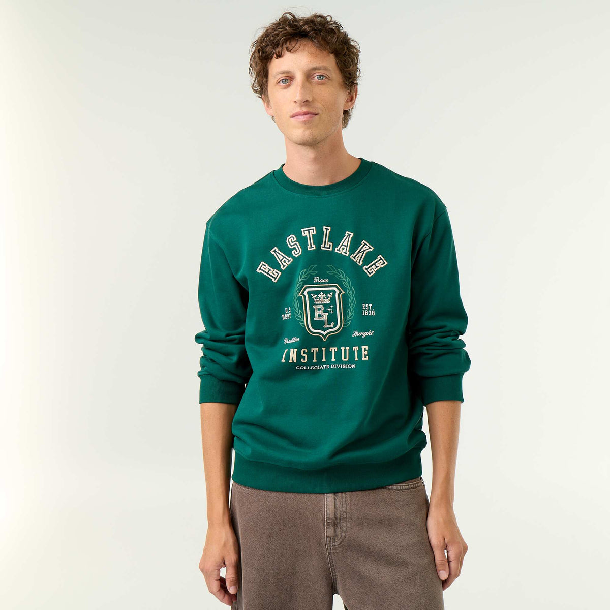Sportswear style sweatshirt with embroidered lettering GREEN