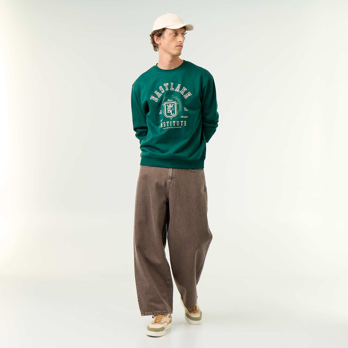Sportswear style sweatshirt with embroidered lettering GREEN