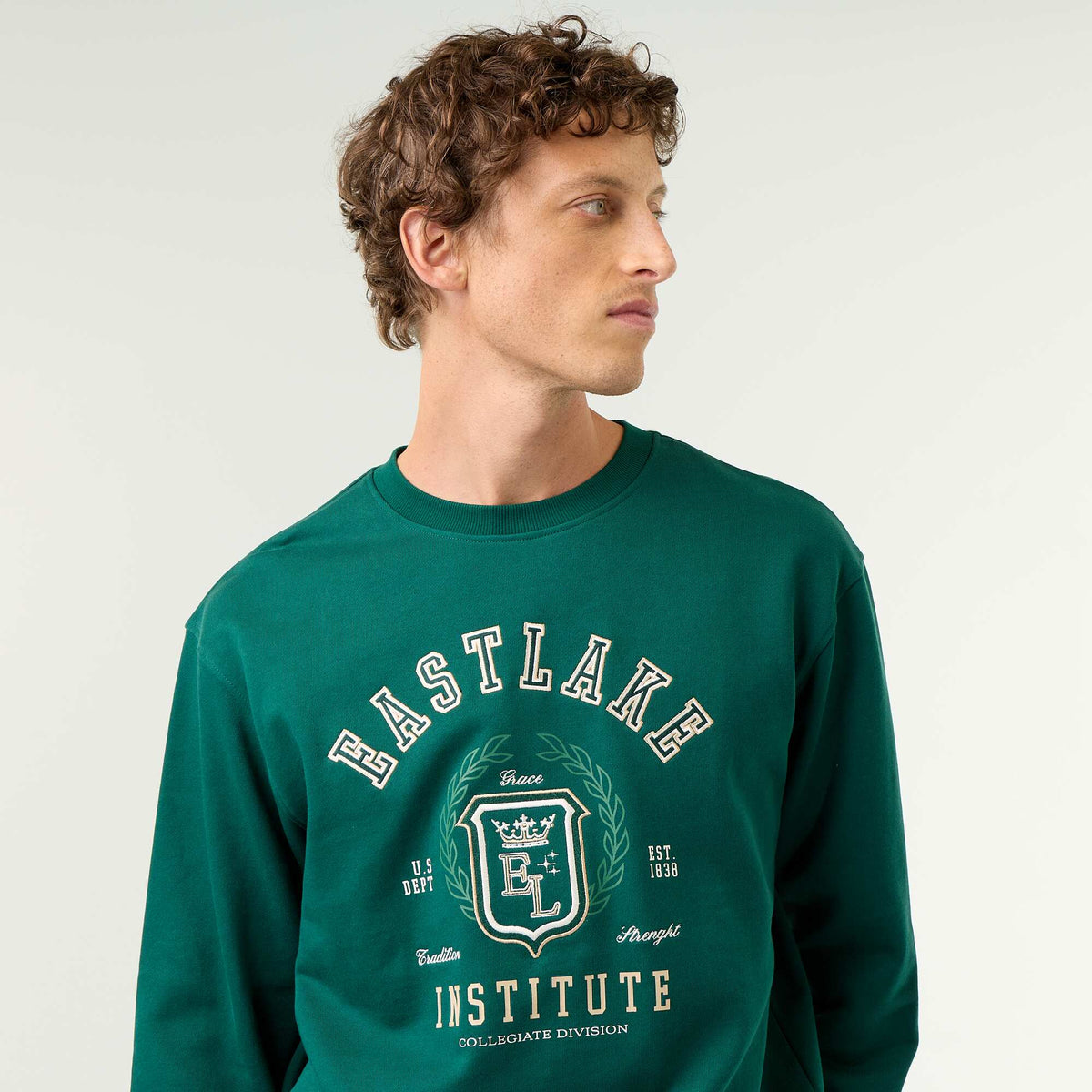 Sportswear style sweatshirt with embroidered lettering GREEN