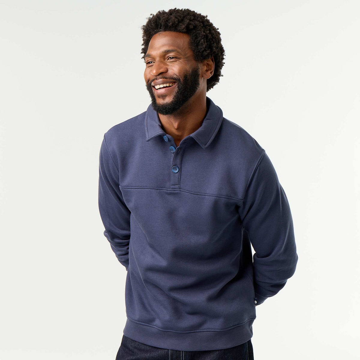 Polo Collar Fleece Sweatshirt BLUE