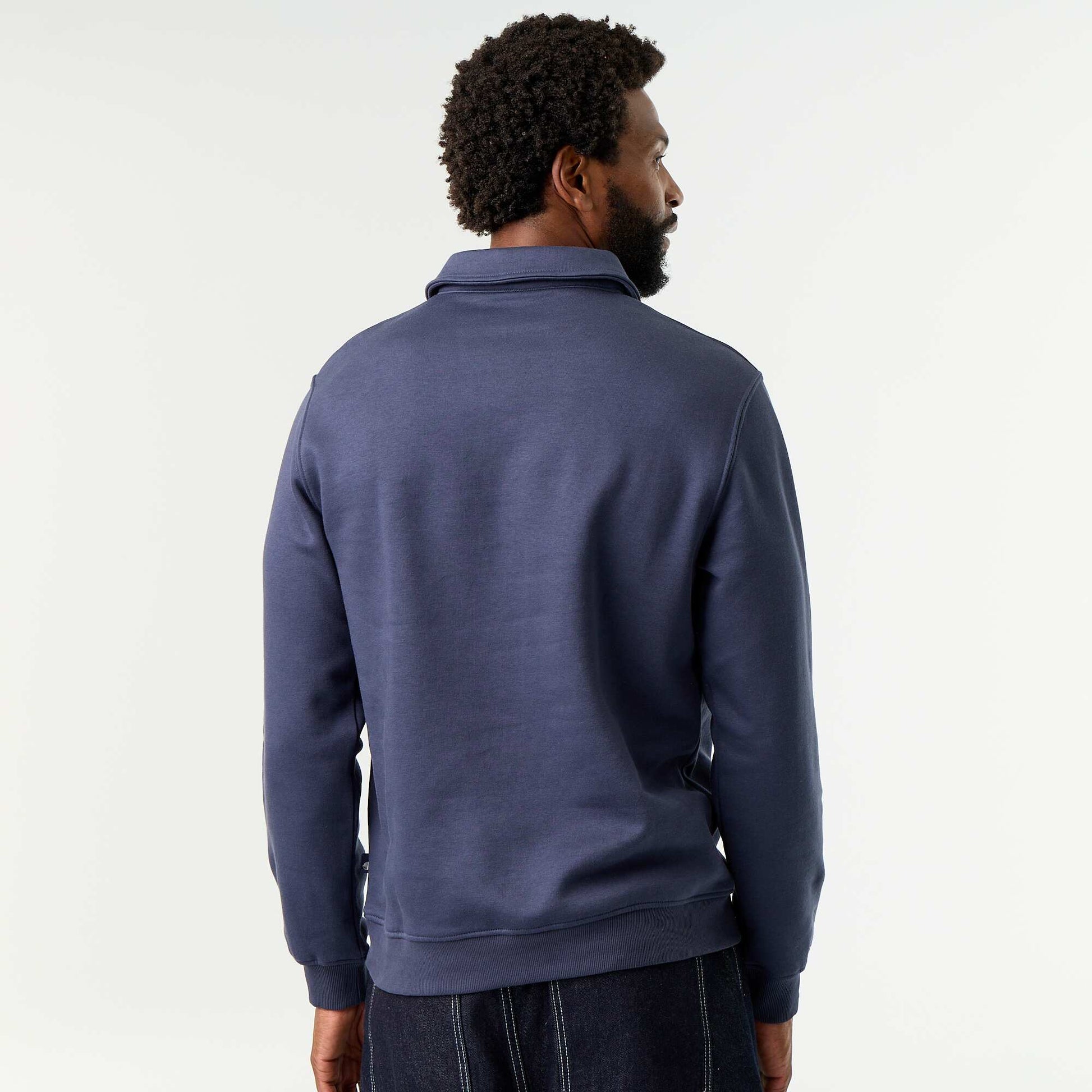 Polo Collar Fleece Sweatshirt BLUE