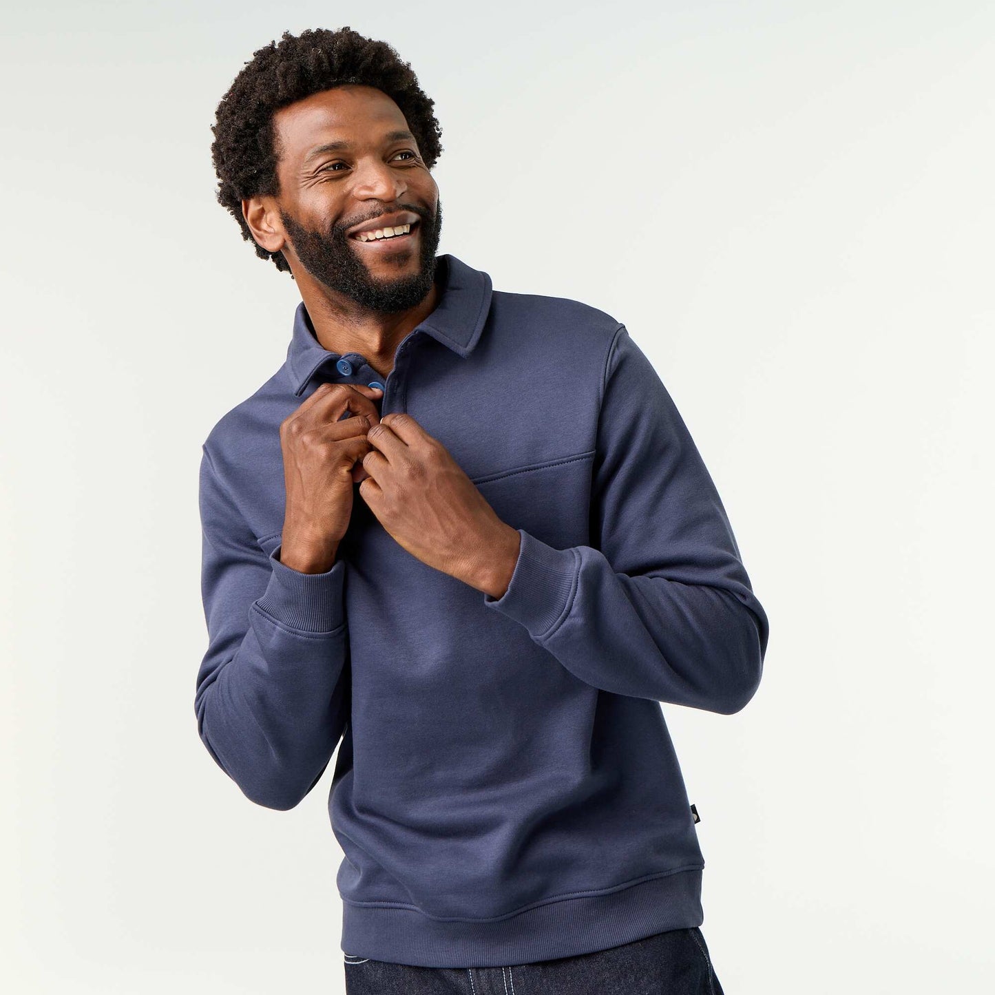 Polo Collar Fleece Sweatshirt BLUE
