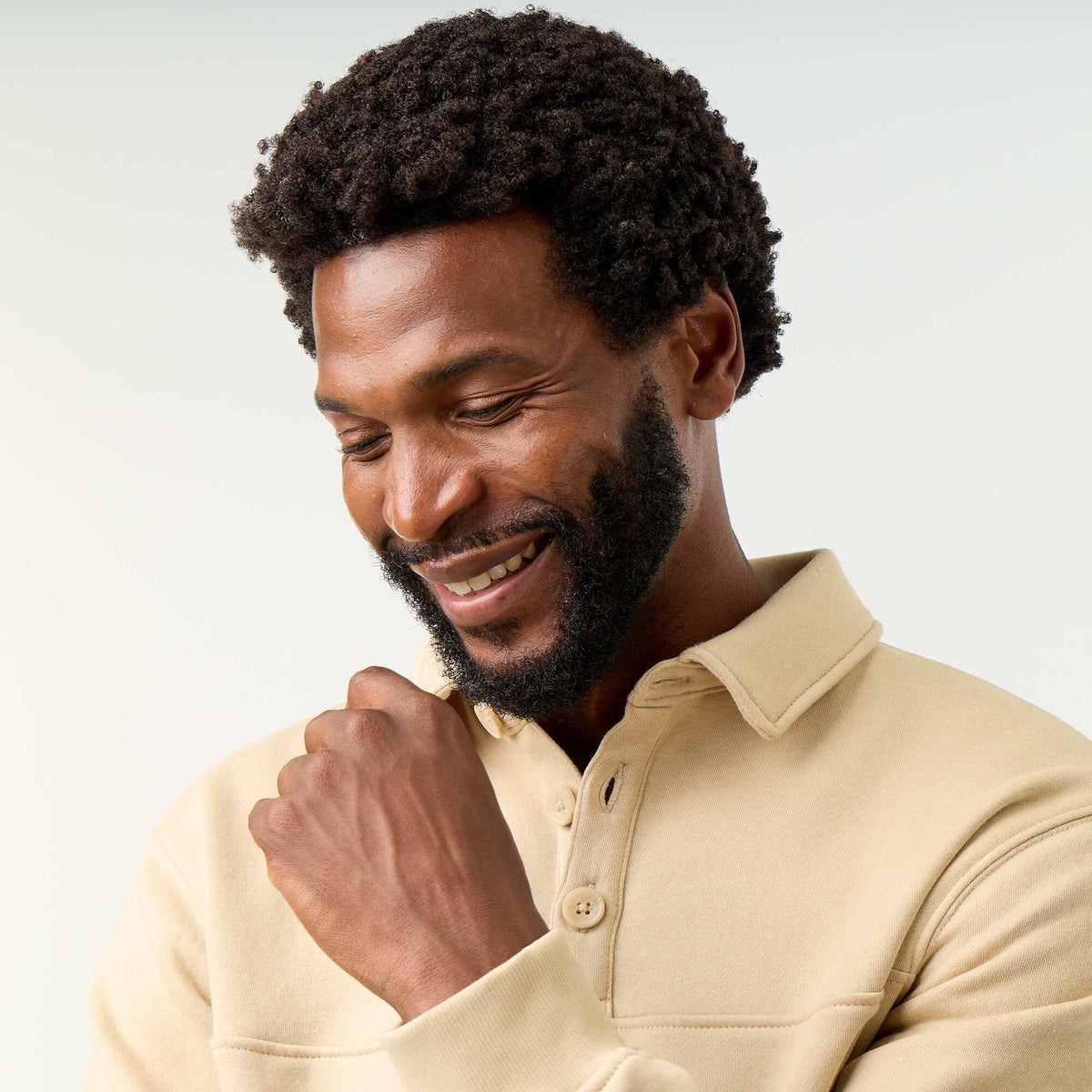 Polo Collar Fleece Sweatshirt BEIGE