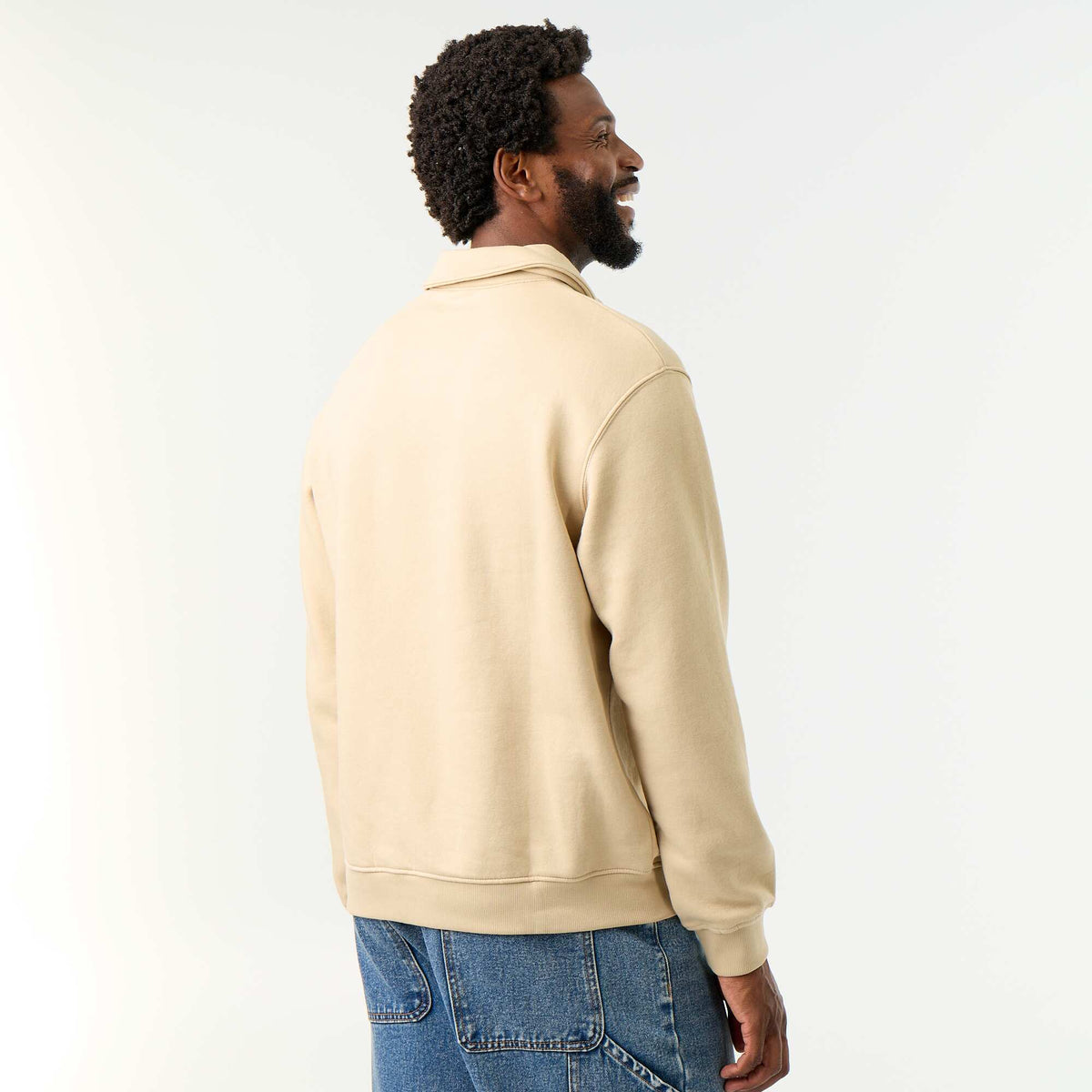 Polo Collar Fleece Sweatshirt BEIGE