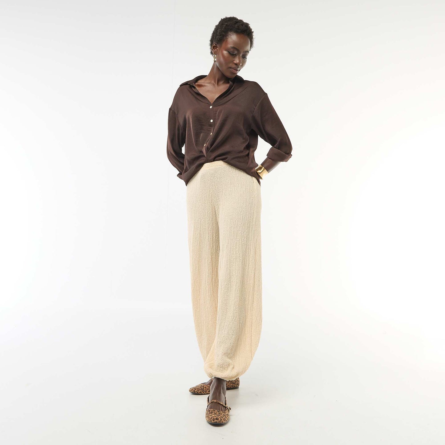 Crinkle Knit Pants BEIGE