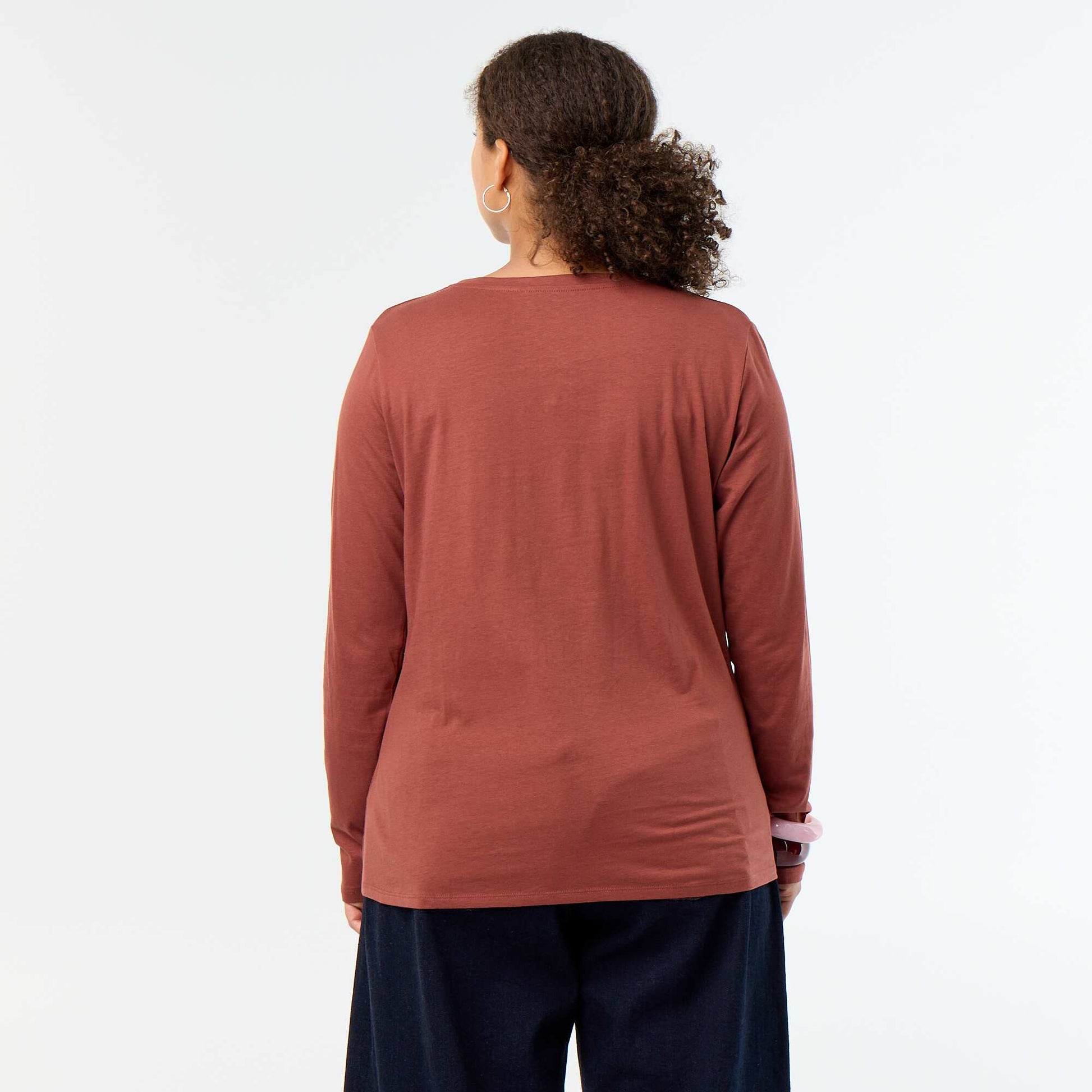 Long-sleeved round-neck T-shirt BROWN