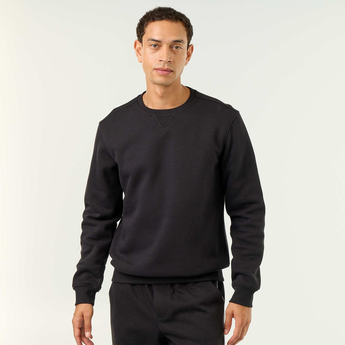 Plain Brushed Fleece Sweatshirt BLACK