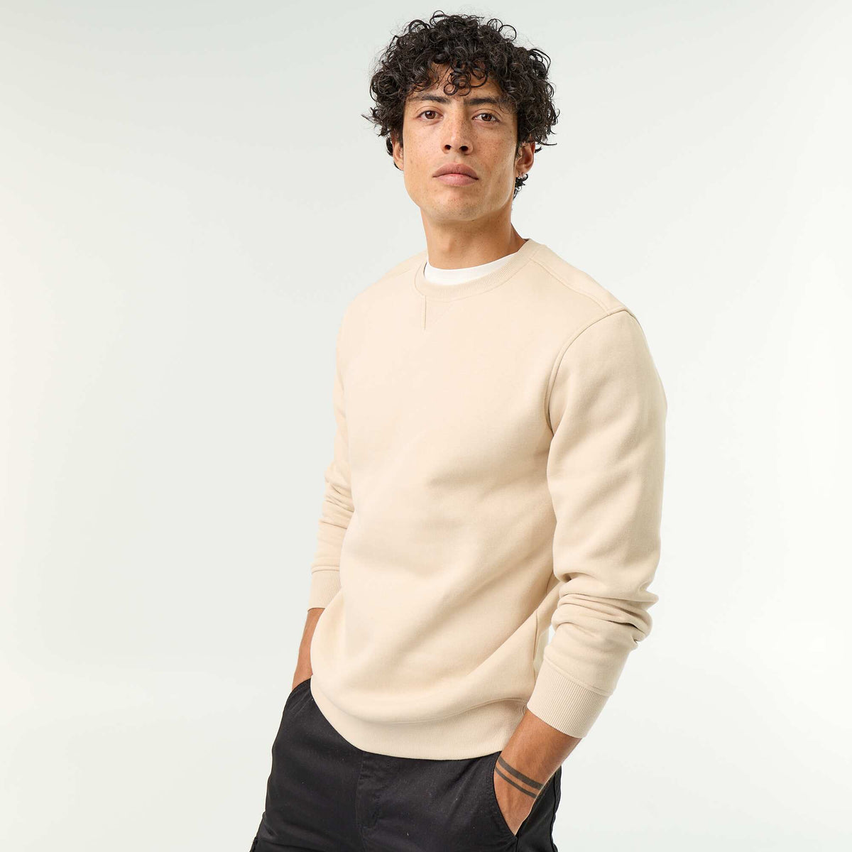 Plain Brushed Fleece Sweatshirt BEIGE