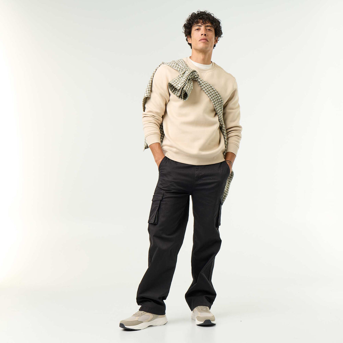 Plain Brushed Fleece Sweatshirt BEIGE