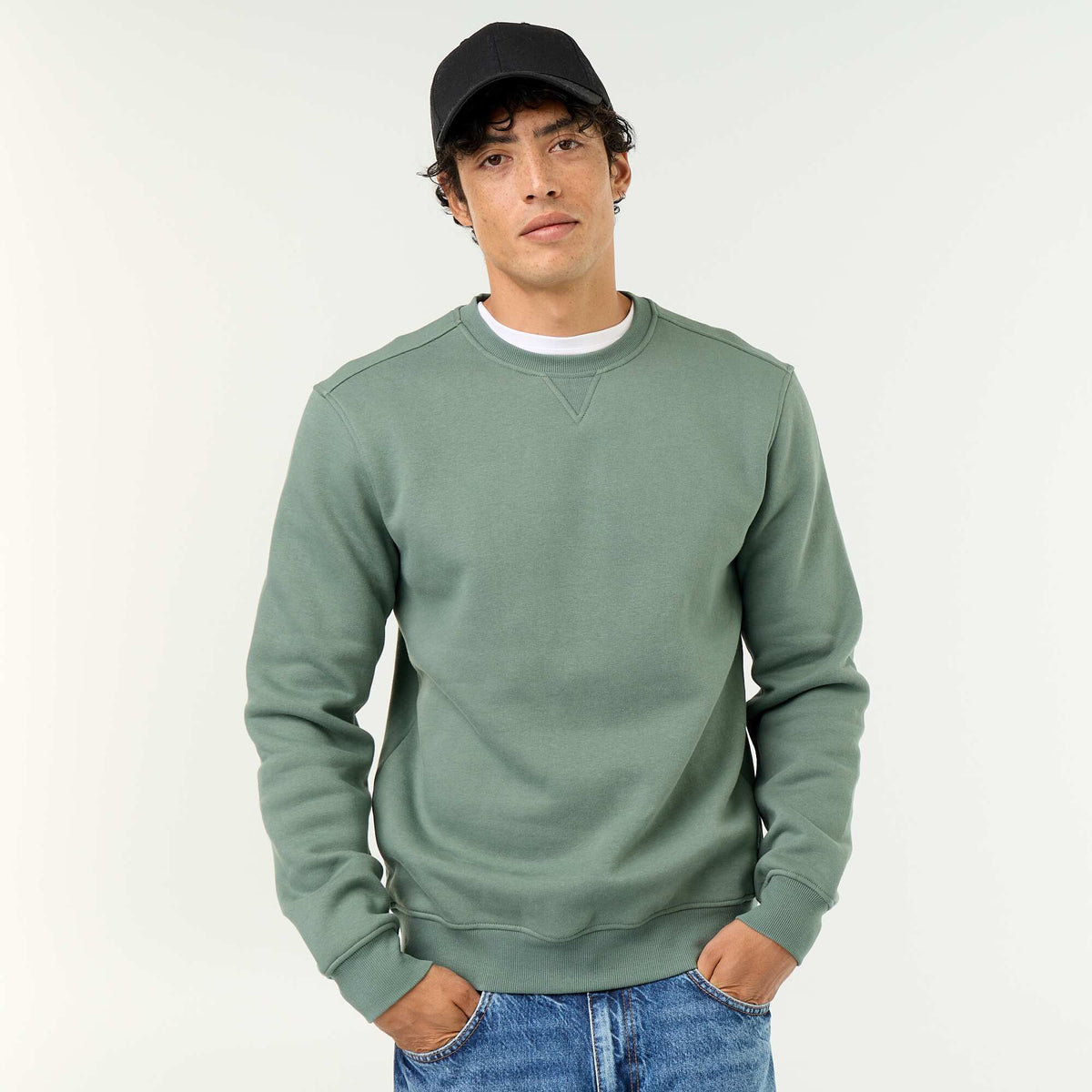 Plain Brushed Fleece Sweatshirt GREEN