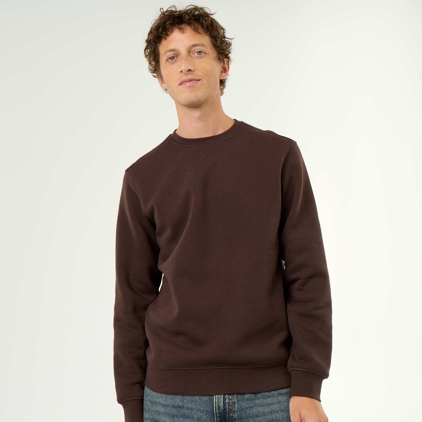 Plain Brushed Fleece Sweatshirt BROWN