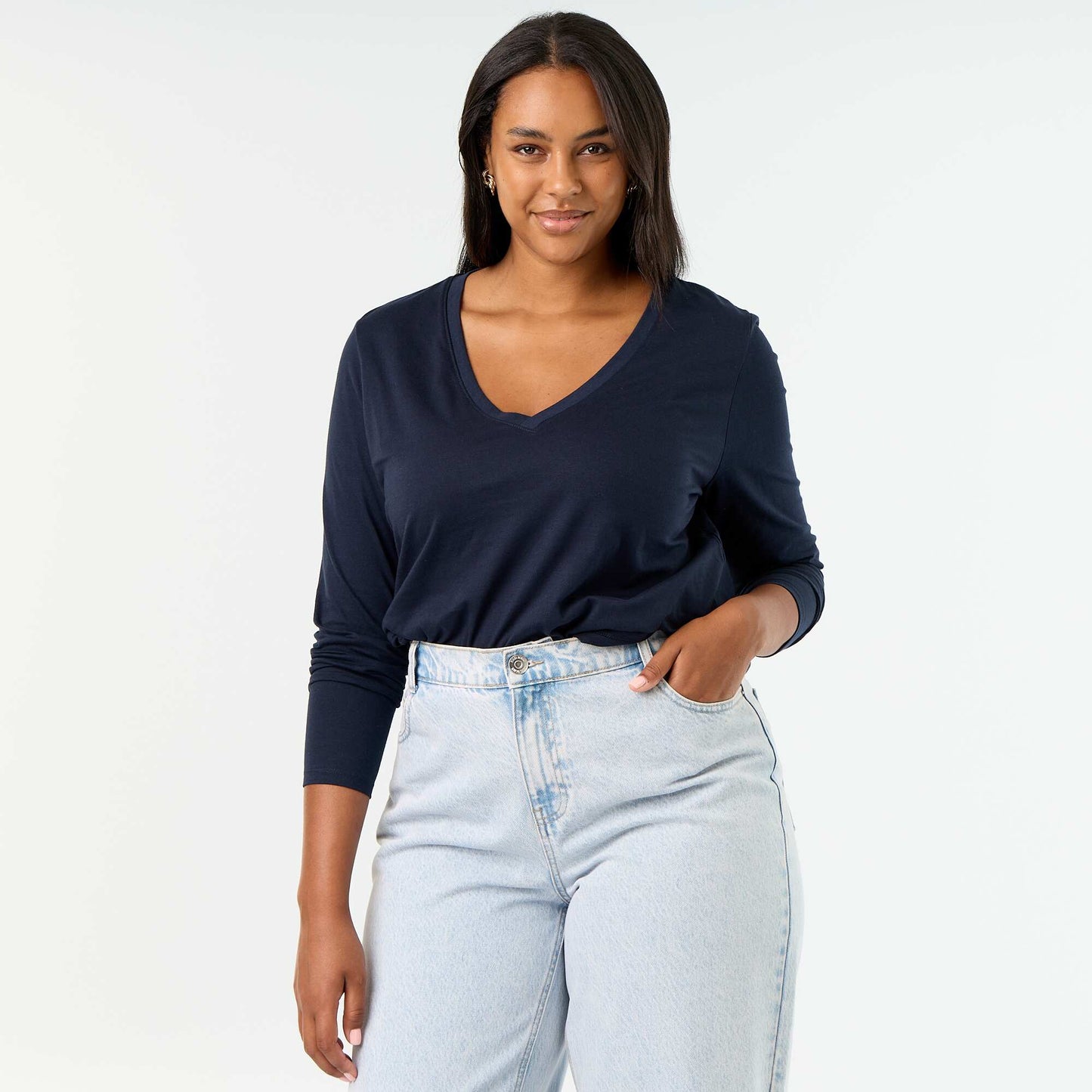 Long-sleeved V-neck T-shirt BLUE