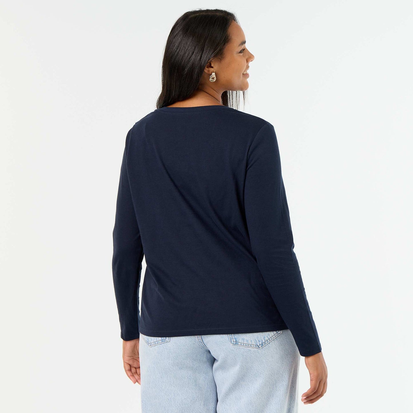 Long-sleeved V-neck T-shirt BLUE