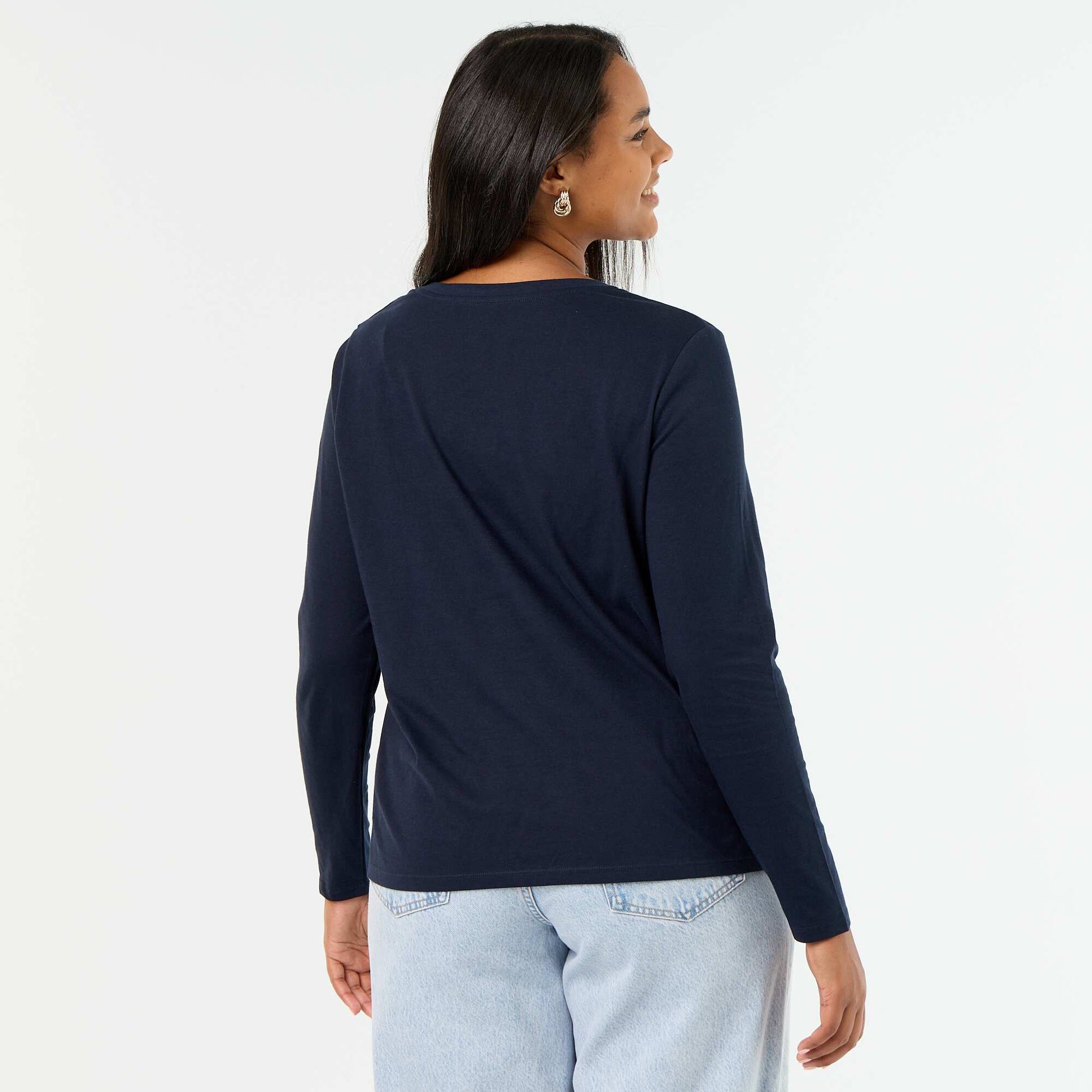 Long-sleeved V-neck T-shirt BLUE