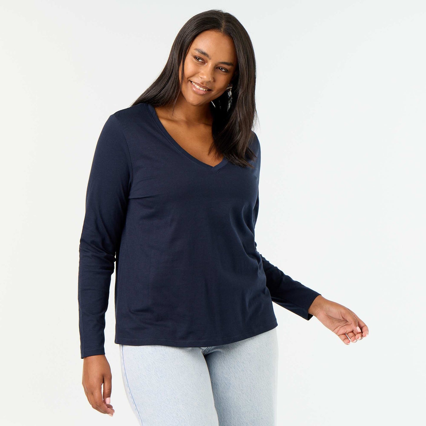 Long-sleeved V-neck T-shirt BLUE