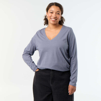 Long-sleeved V-neck T-shirt GREY
