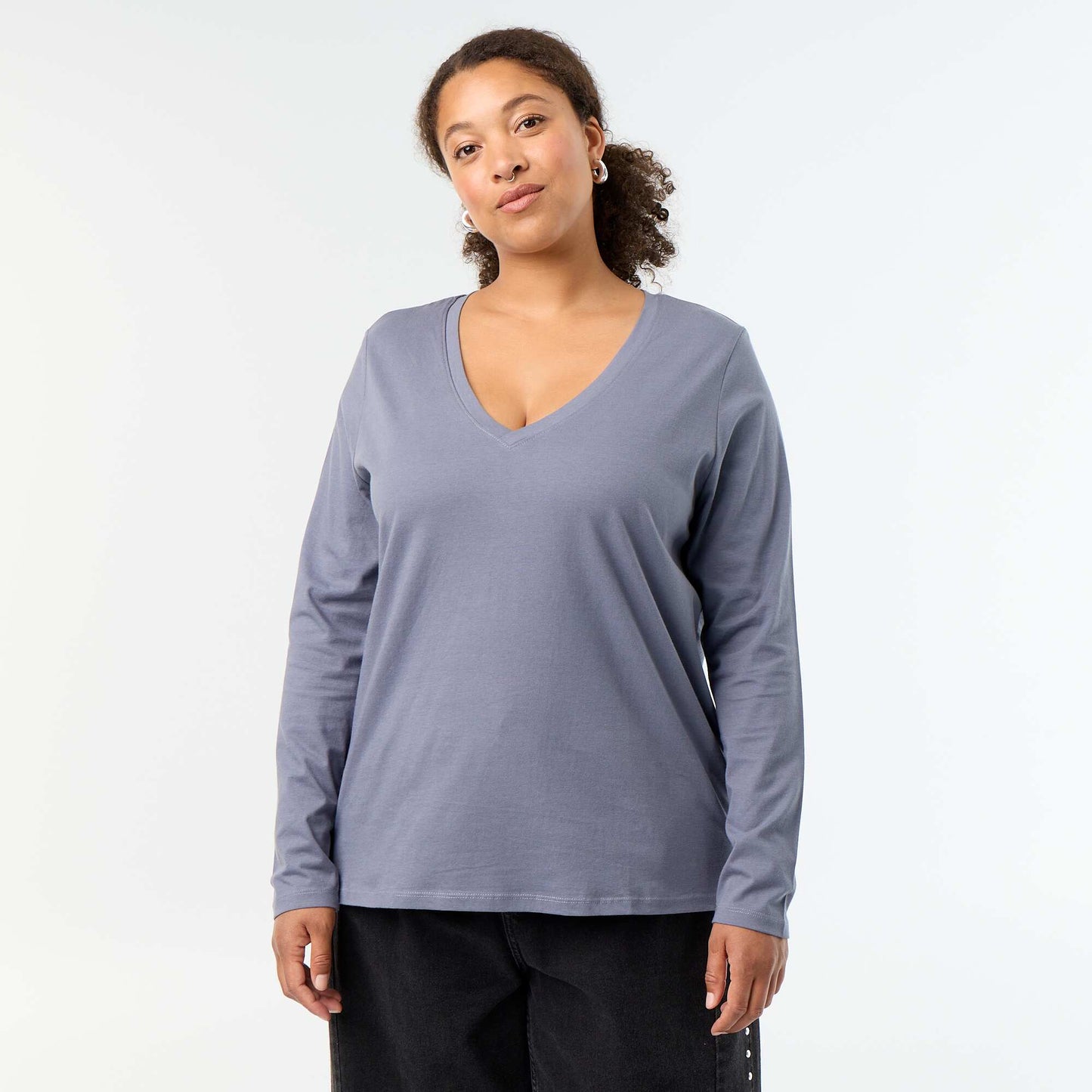 Long-sleeved V-neck T-shirt GREY
