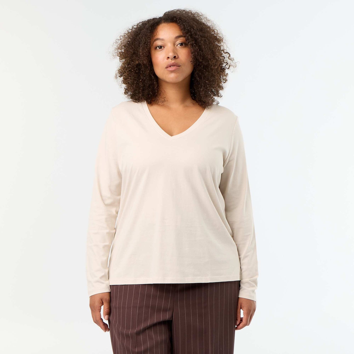 Long-sleeved V-neck T-shirt GREY