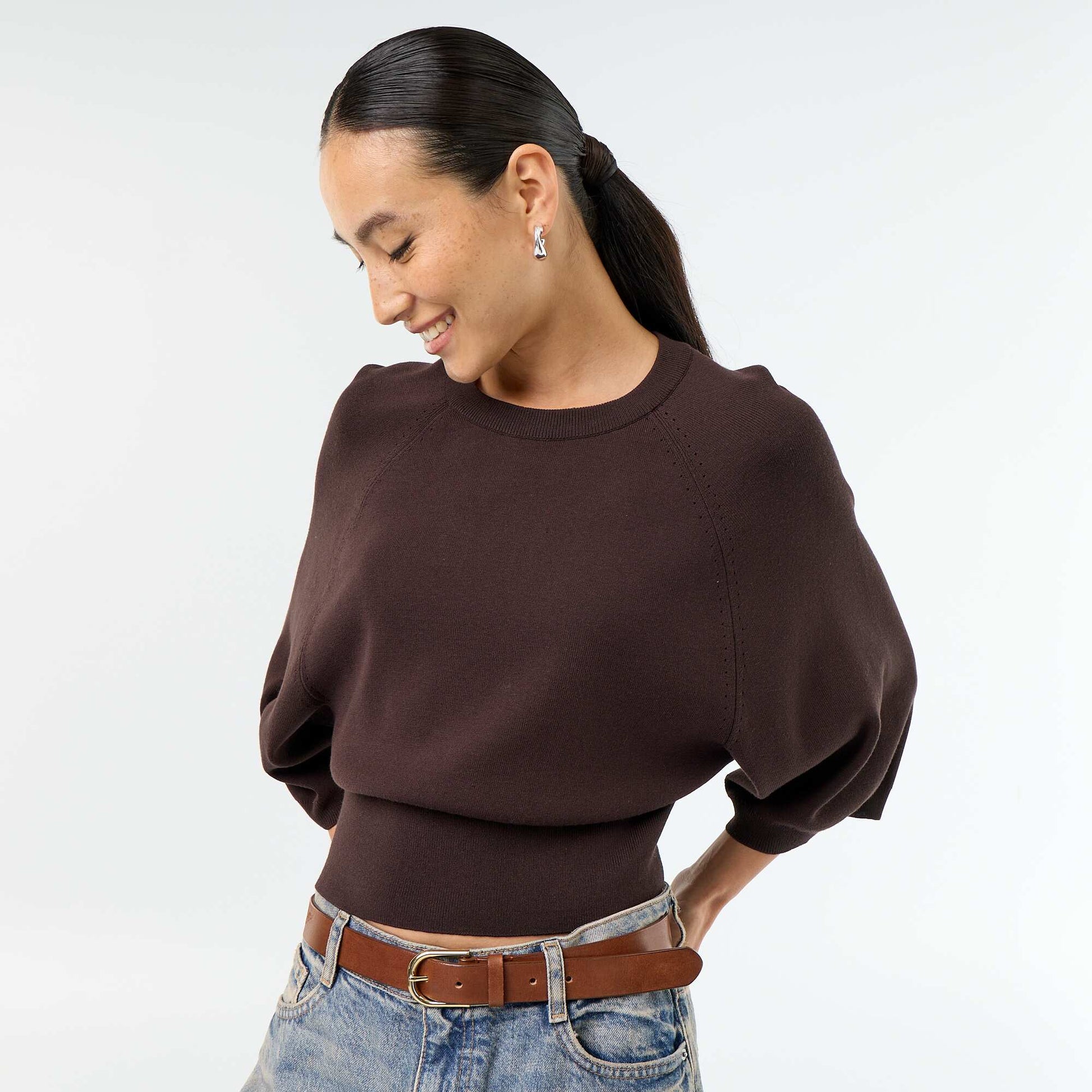3/4 Sleeve Sweater BROWN