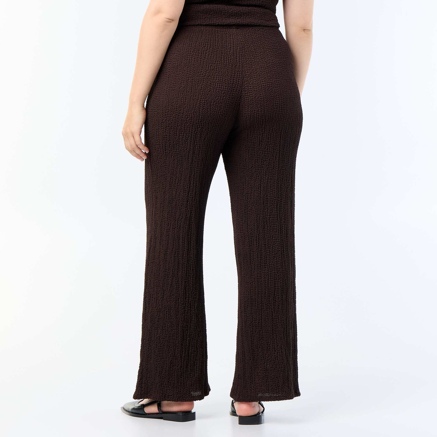 Waffle Knit Wide Leg Pants BROWN