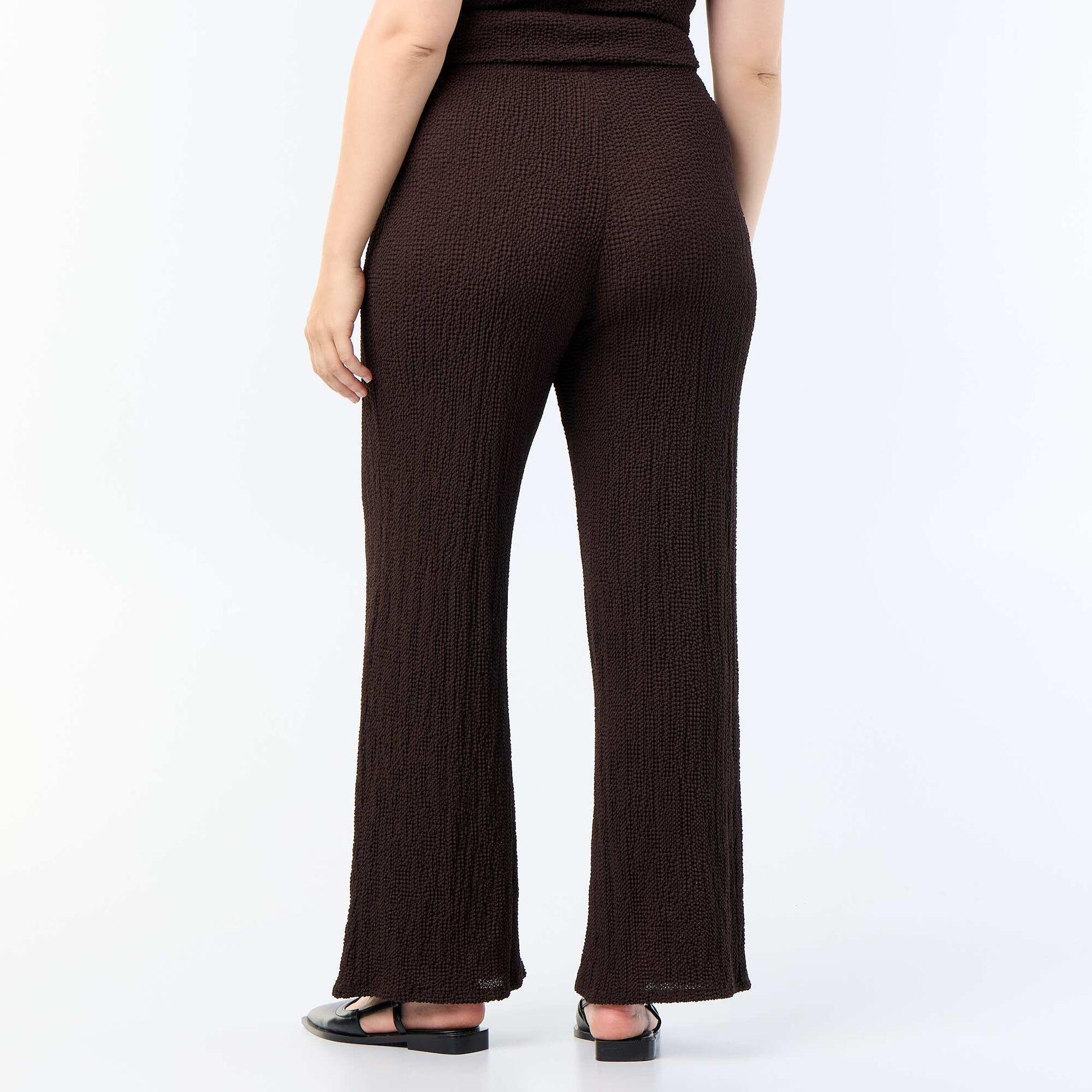 Waffle Knit Wide Leg Pants BROWN