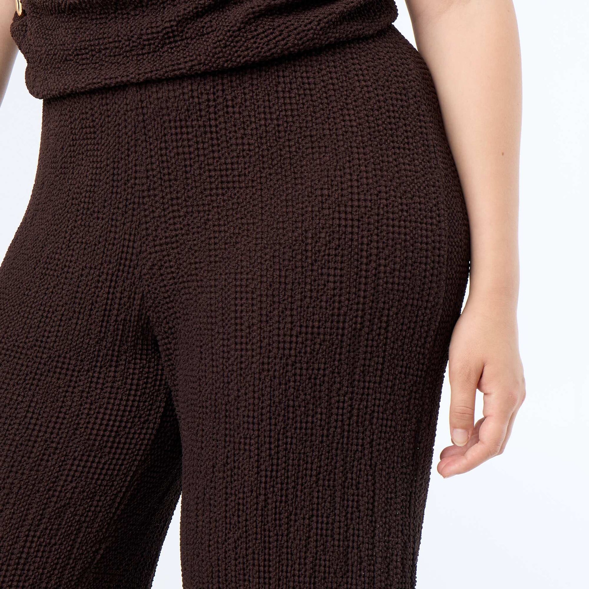 Waffle Knit Wide Leg Pants BROWN
