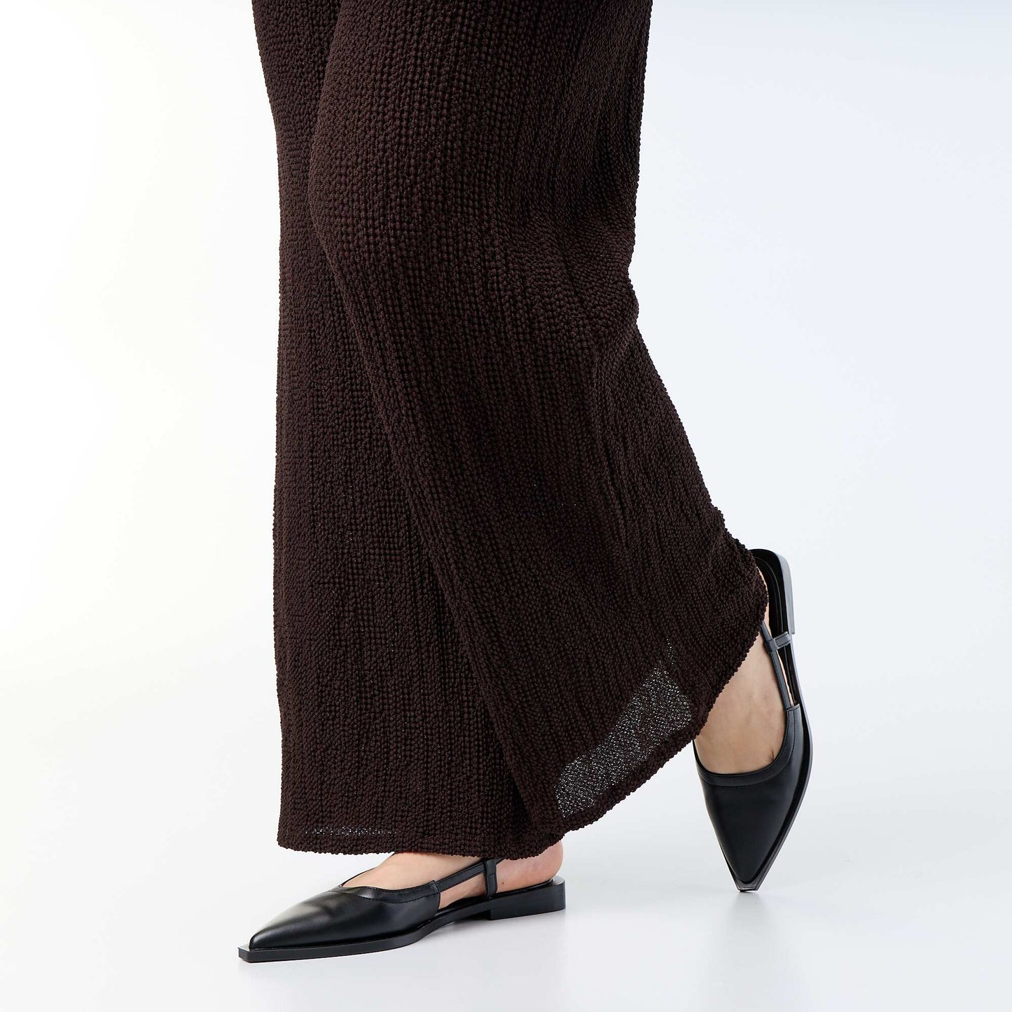 Waffle Knit Wide Leg Pants BROWN