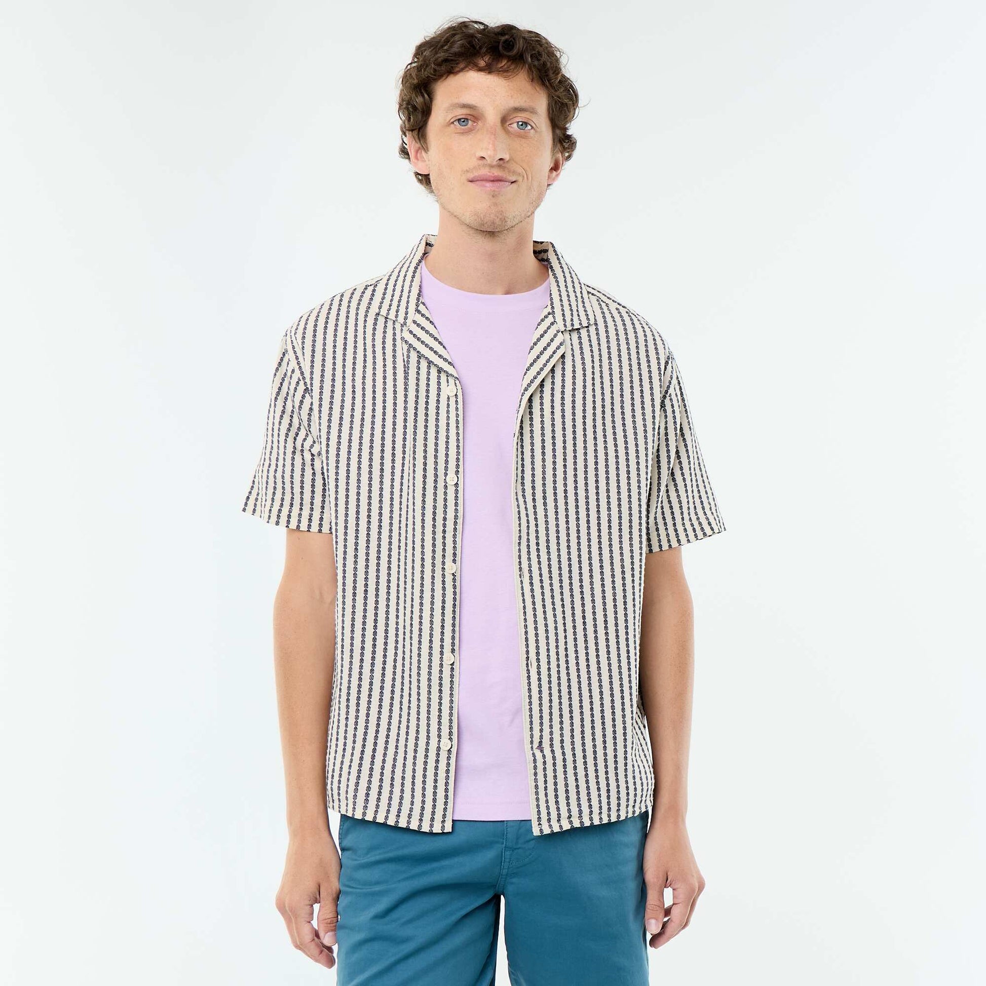 Textured Knit Short-Sleeved Shirt WHITE
