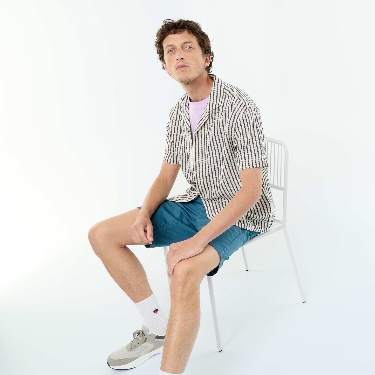 Textured Knit Short-Sleeved Shirt WHITE