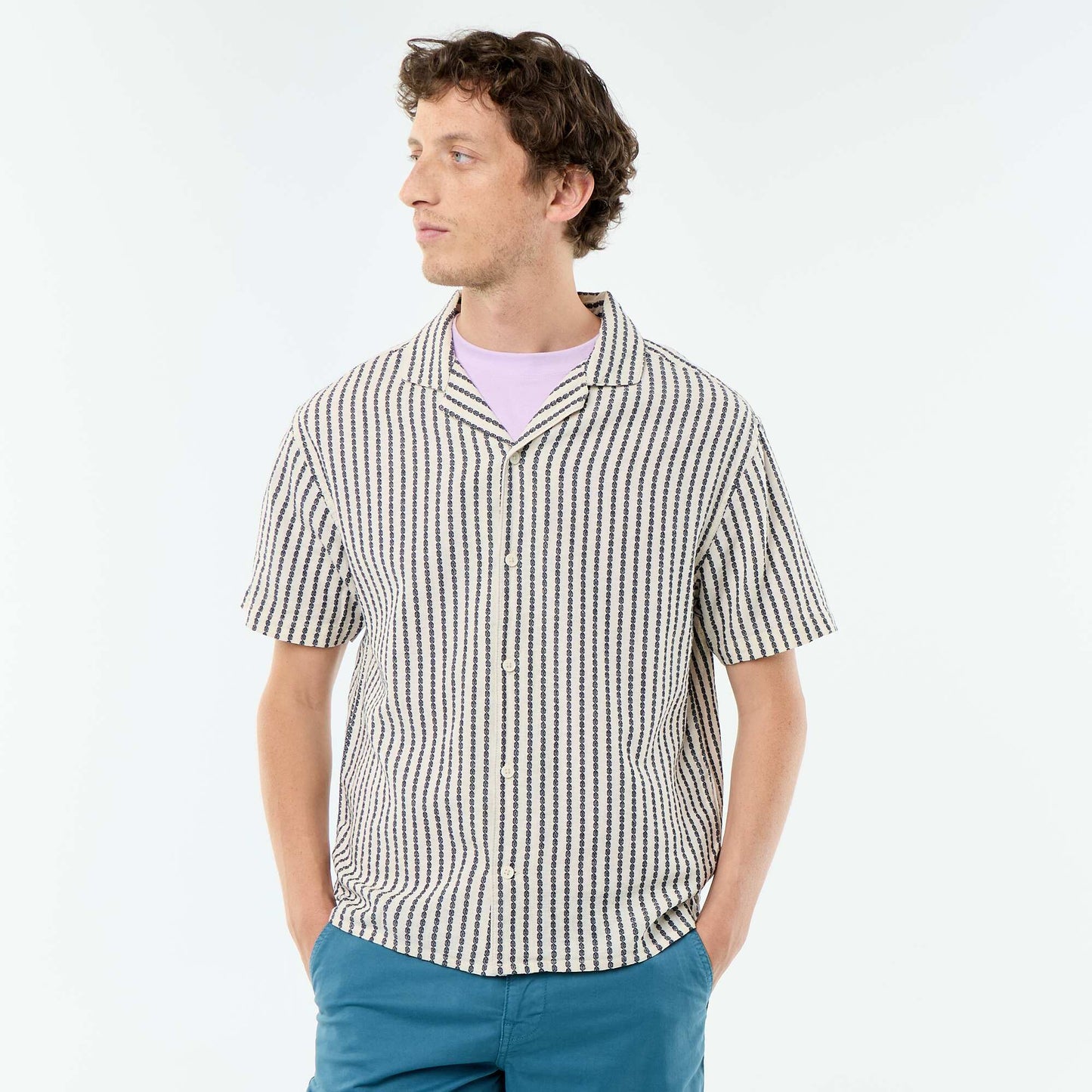 Textured Knit Short-Sleeved Shirt WHITE