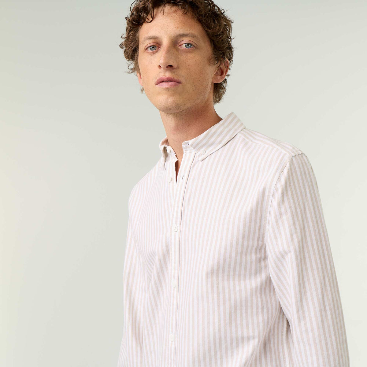 Striped shirt with button-down collar BEIGE