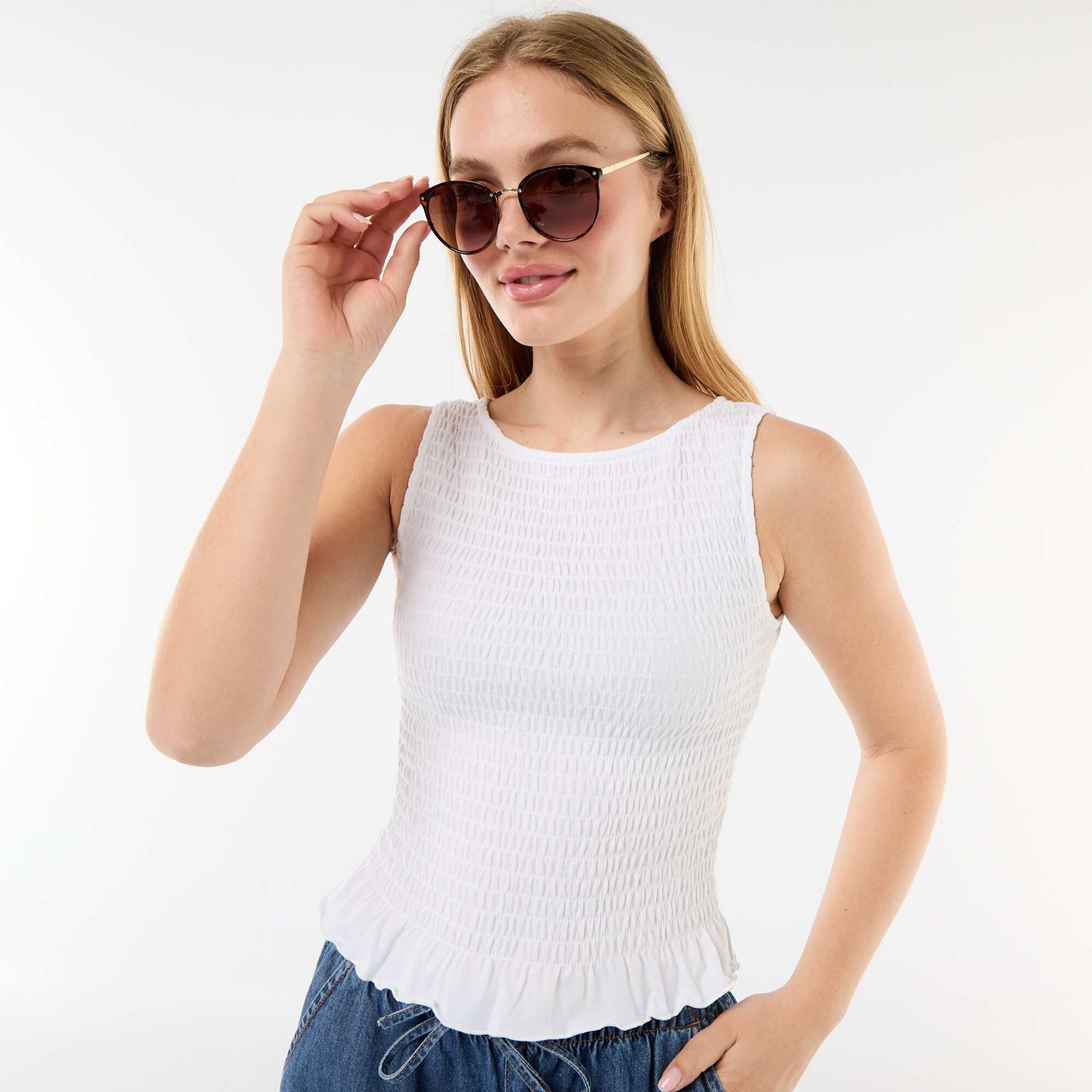 Sleeveless Stretch T-shirt WHITE