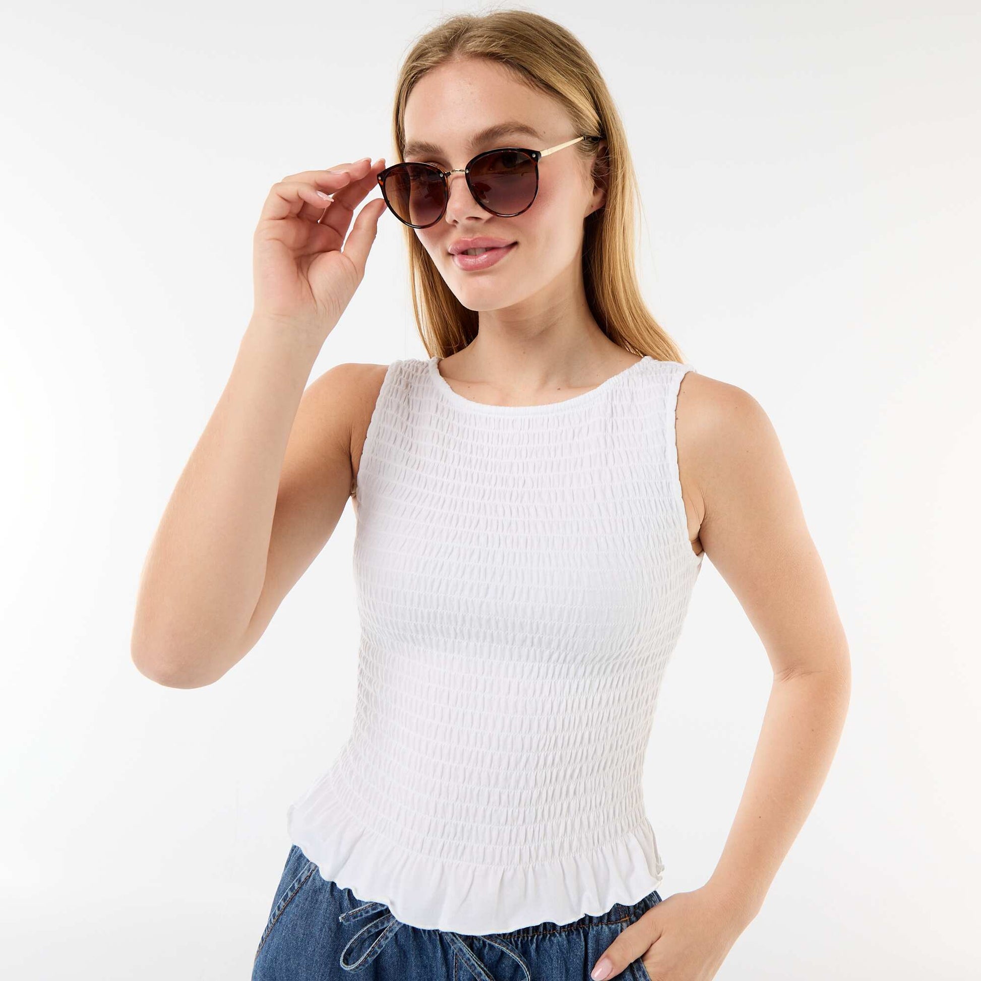 Sleeveless Stretch T-shirt WHITE