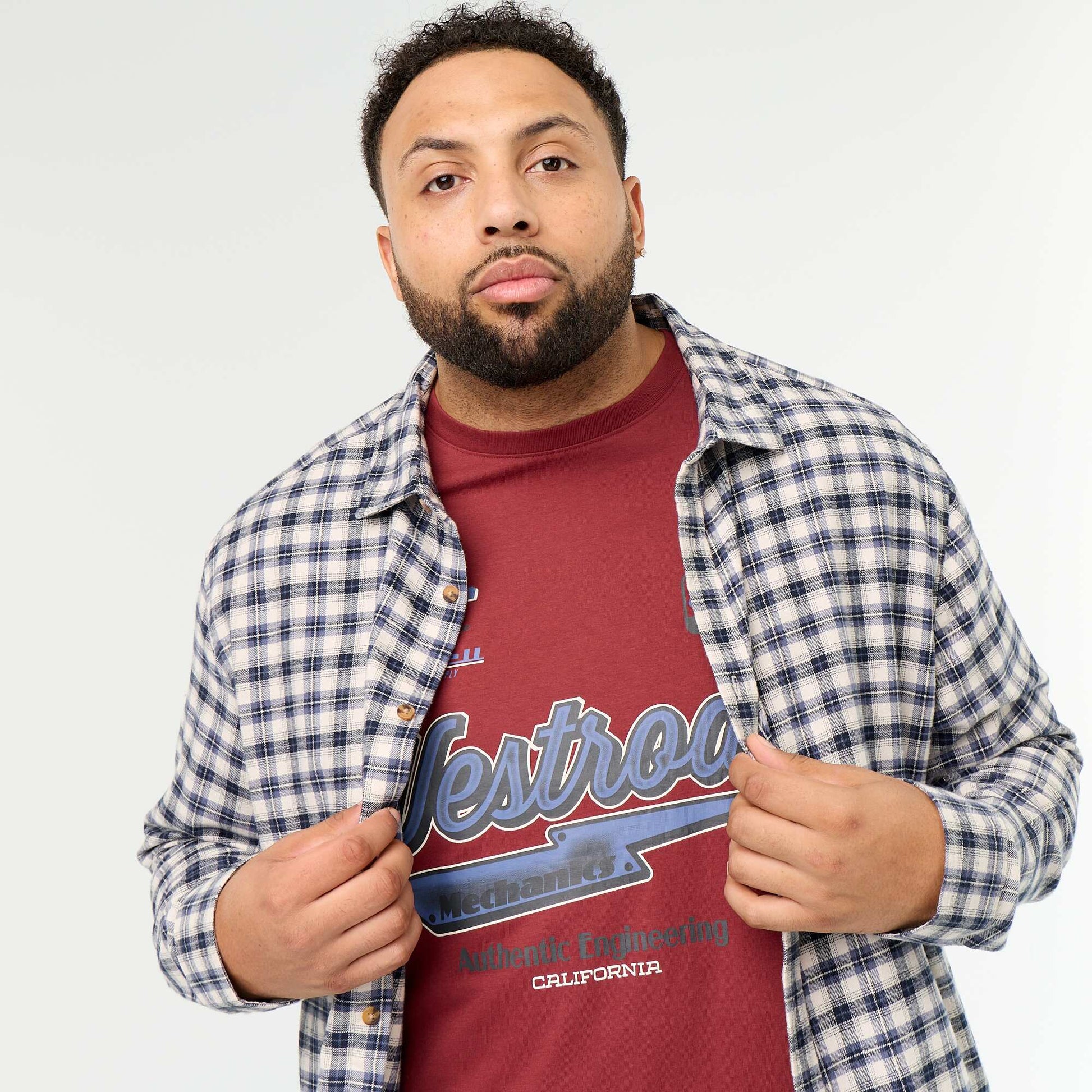 Patterned flannel shirt BLUE