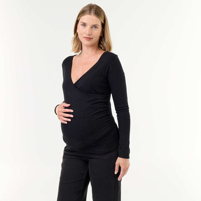 Wrap-neck nursing t-shirt BLACK